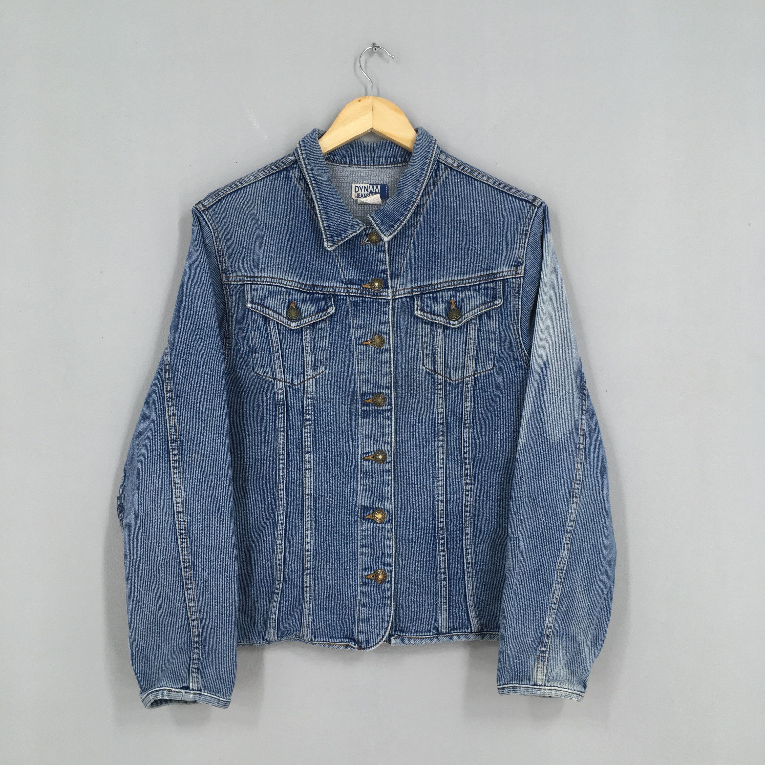 image of Denim Jacket x Vintage 1980's Denim Bleach Trucker Jacket Crop Medium in Blue, Men's