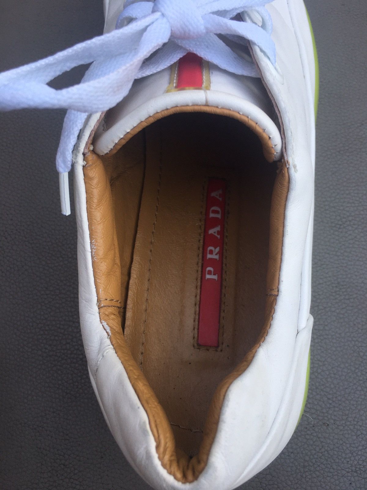 white prada leather