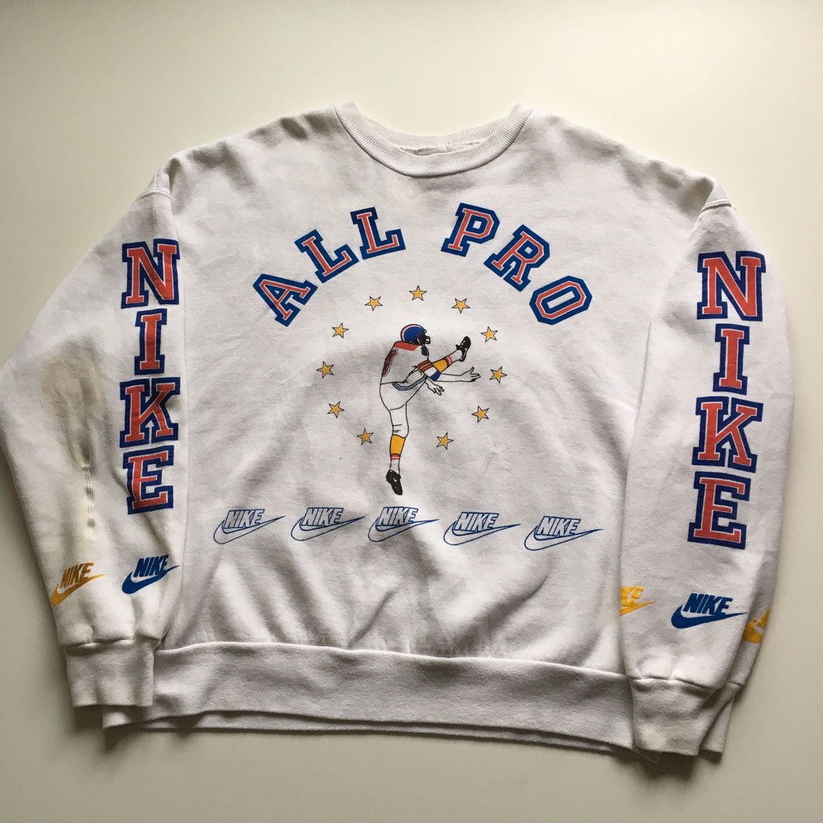 image of Crazy Vintage 90's Nike All Pro Spell Out Crewneck XL in White, Men's