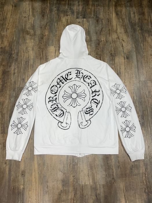 Chrome Hearts RARE Chrome Hearts Horseshoe Cross Logo Zip Up White ...