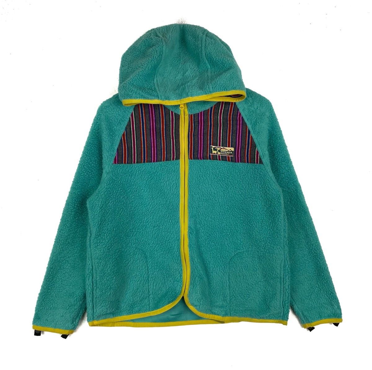 image of Vintage Titicaca Small Logo Outdoor Fleece Hoodie Sweater in Green, Men's