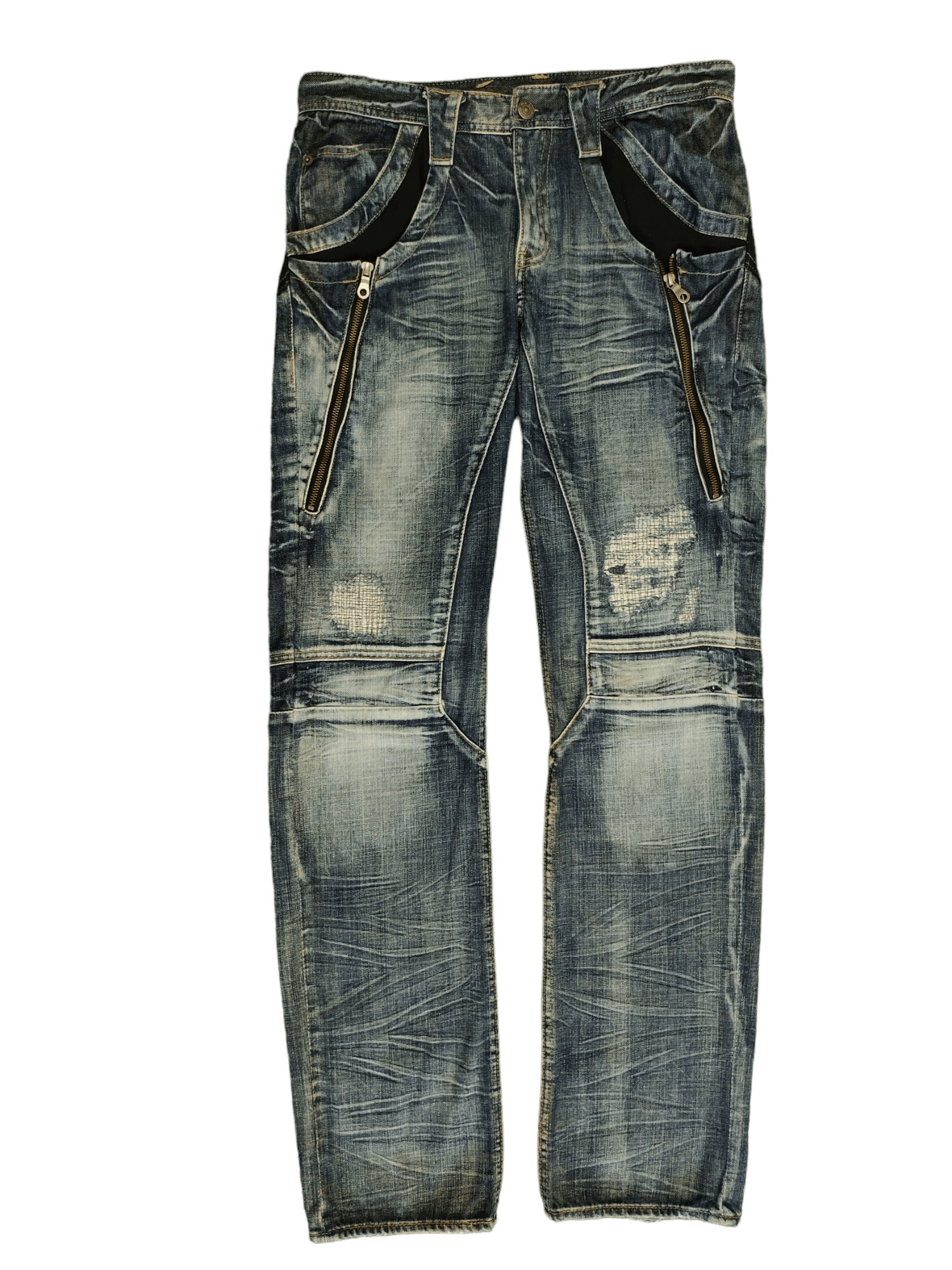 image of Ppfm Double Knee Denim Jeans Nice Design, Men's (Size 32)