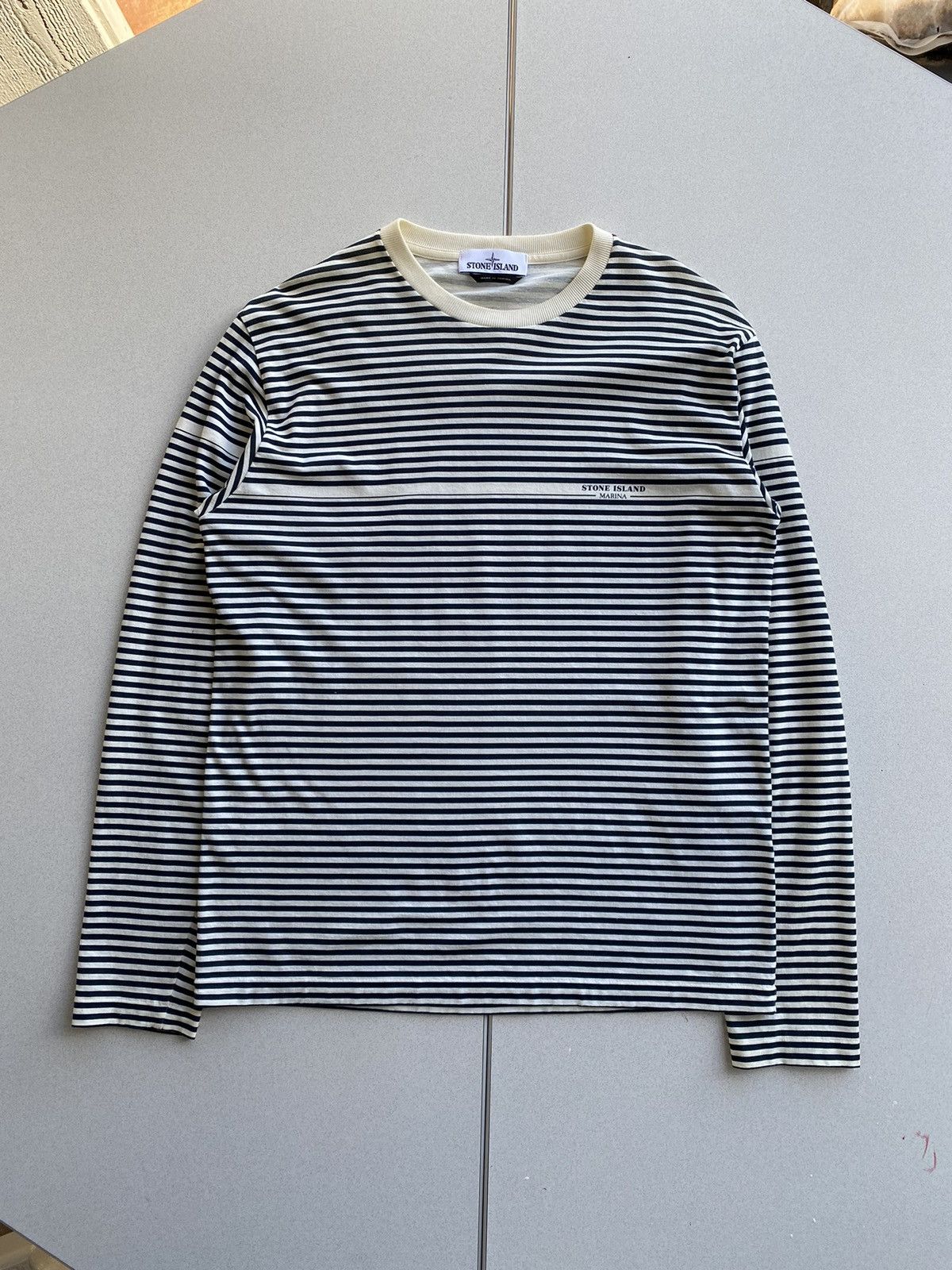 STONE ISLAND chin strap cotton stripe Short sleeve shirt tops Blue white L main image 0