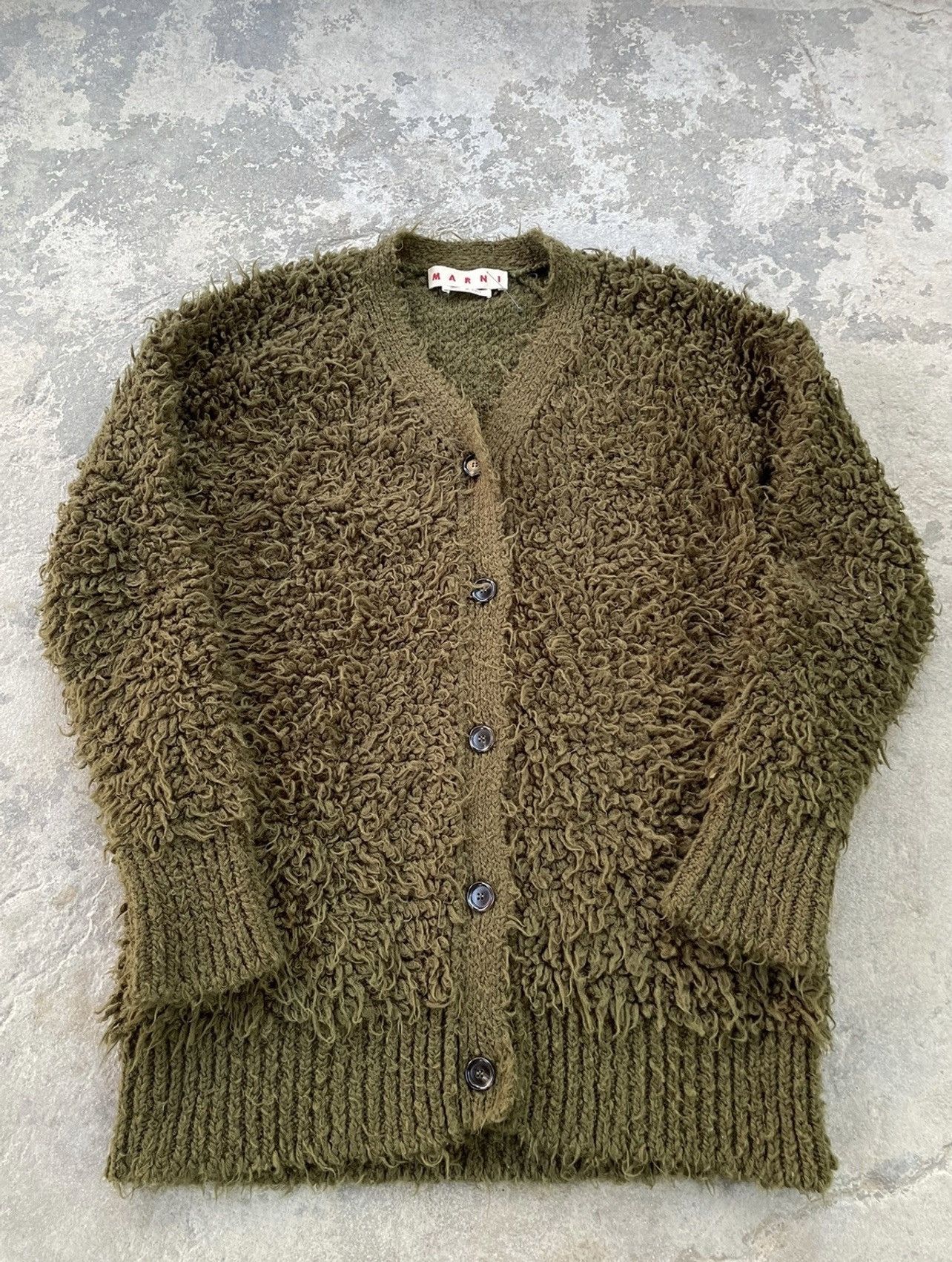 image of Marni Green Shag Wool Cardigan Sweater, Men's (Size Large)