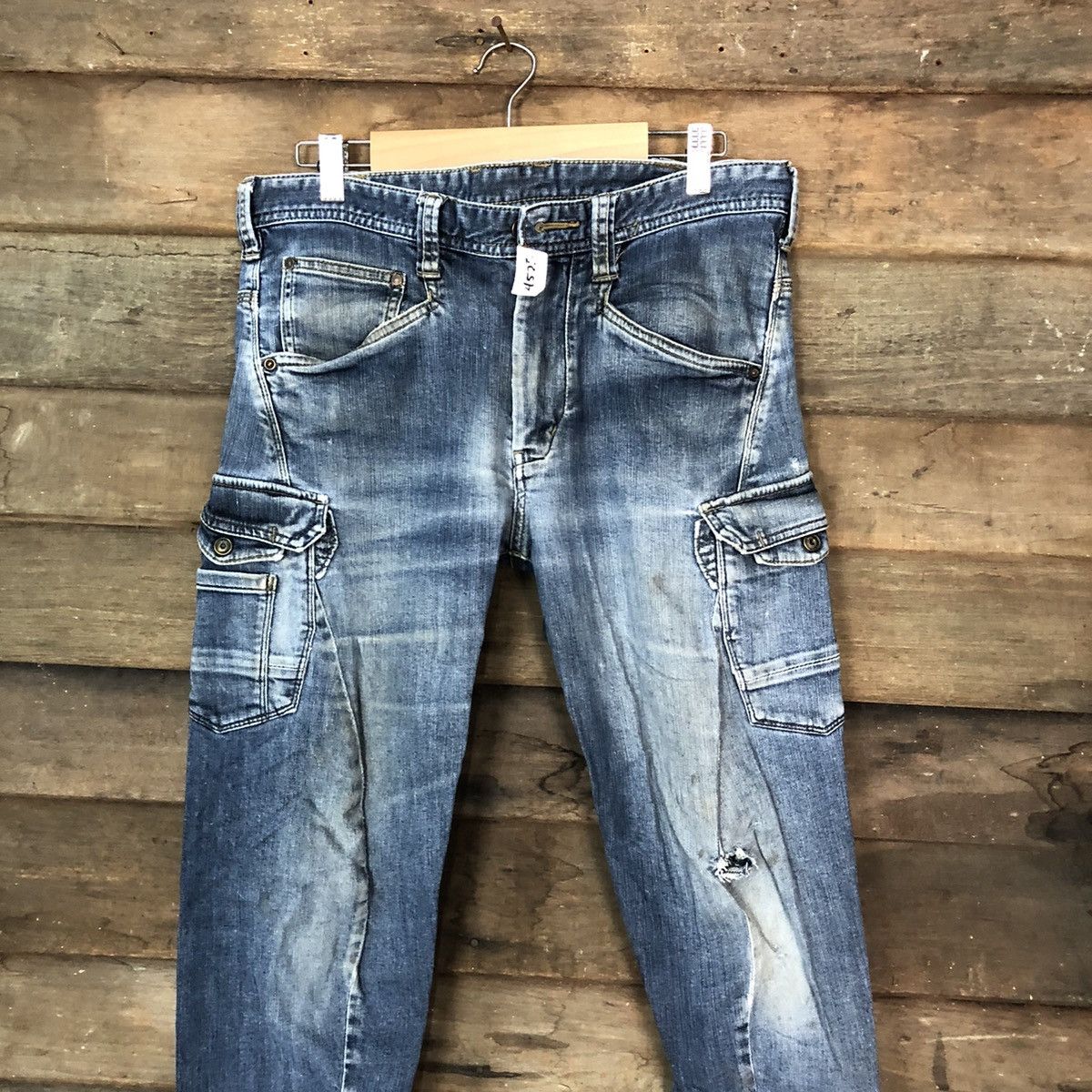 Japanese Brand Even River Cargo multipocket distressed Denim Pants #4523 Size US 31 - 2 Thumbnail