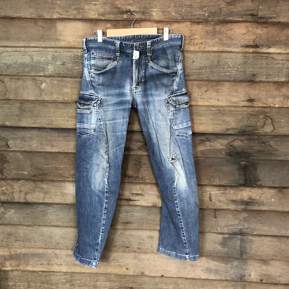 Japanese Brand Even River Cargo multipocket distressed Denim Pants #4523 Size US 31 - 1 Thumbnail