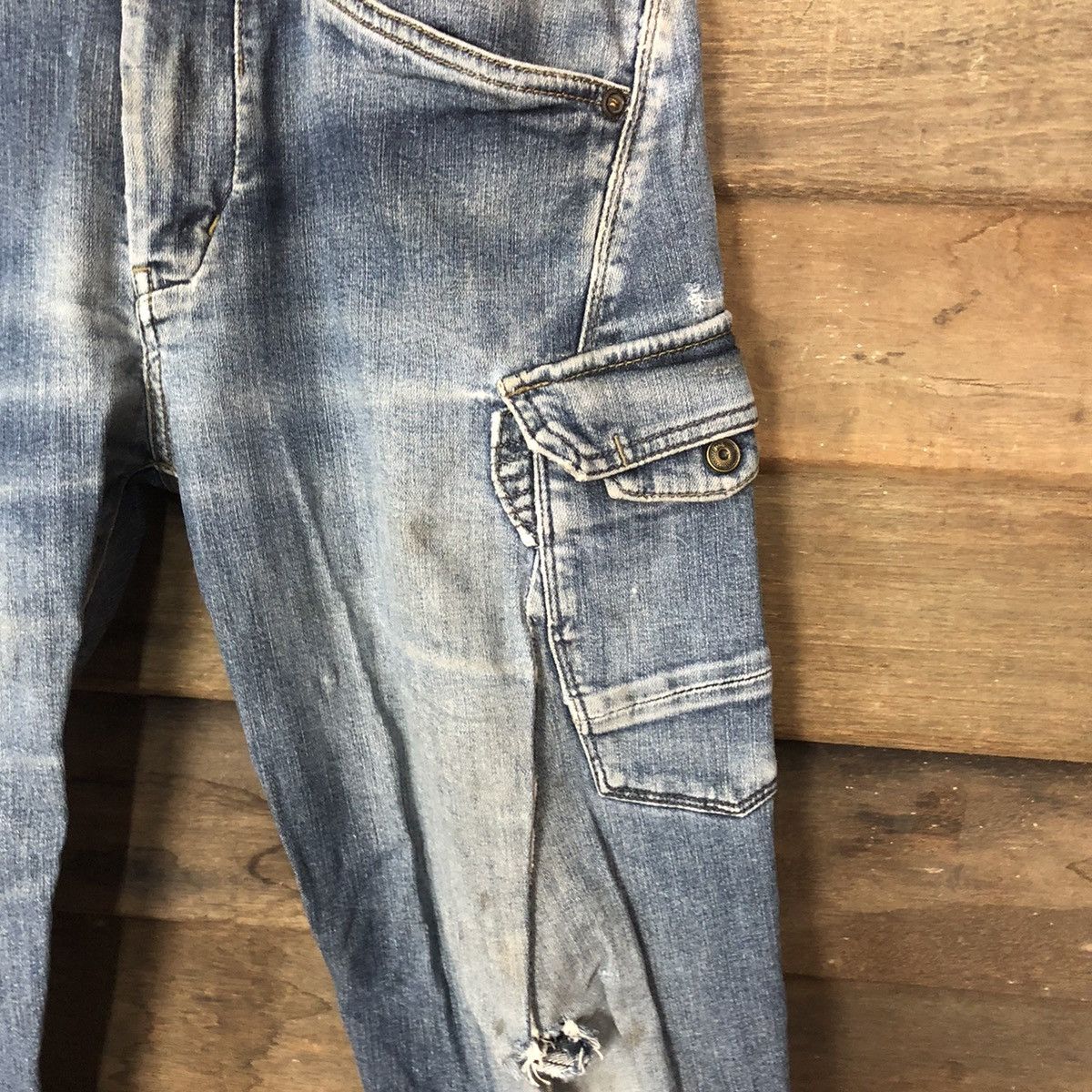 Japanese Brand Even River Cargo multipocket distressed Denim Pants #4523 Size US 31 - 7 Thumbnail