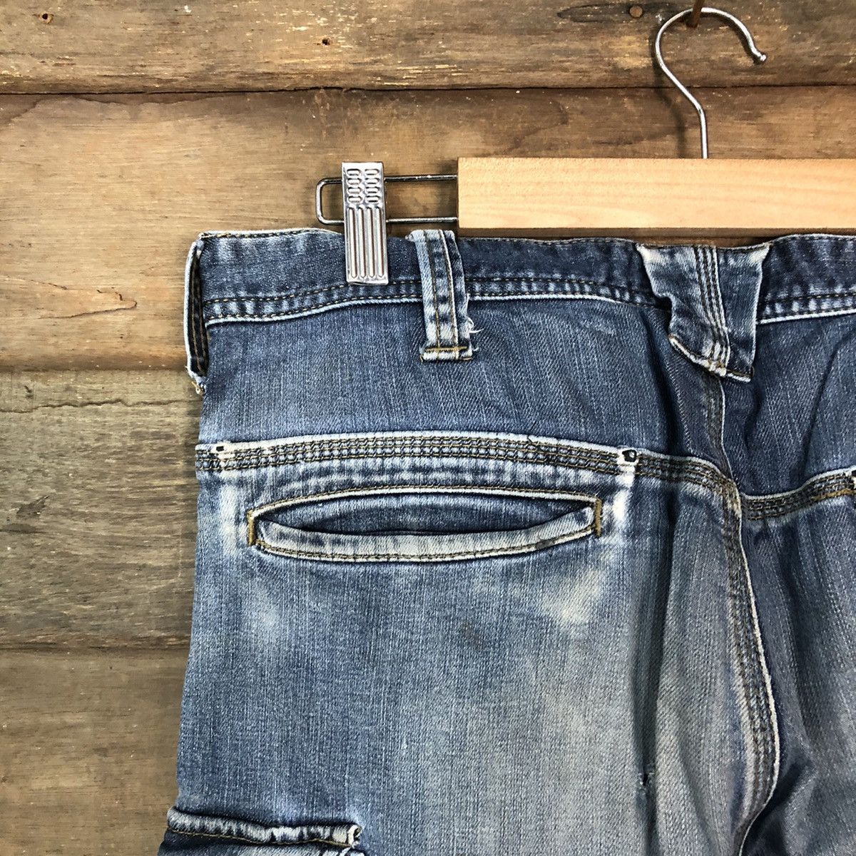 Japanese Brand Even River Cargo multipocket distressed Denim Pants #4523 Size US 31 - 14 Thumbnail