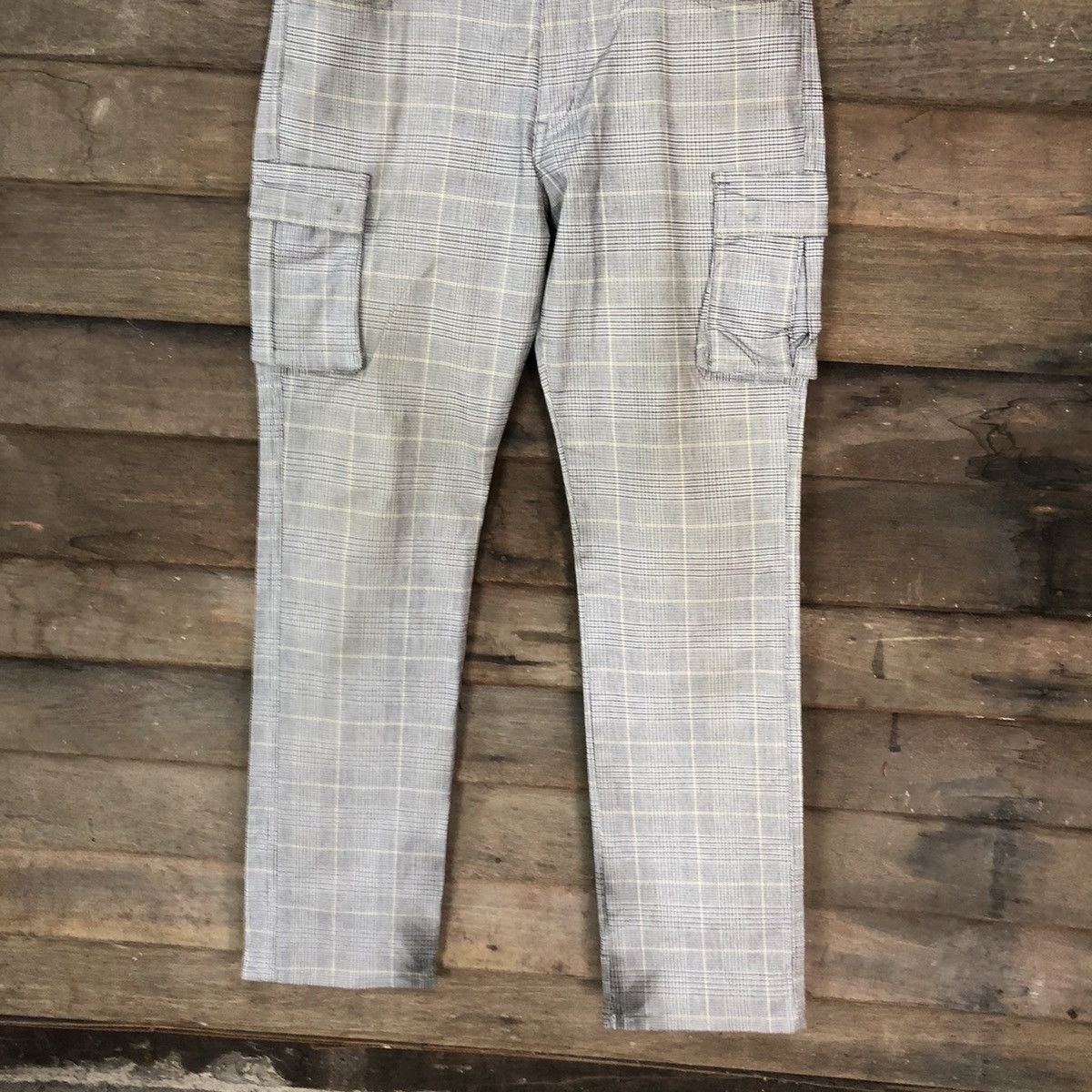 Japanese Brand Big Smitch Grey checkered utility Cargo Pants #4506 Size US 31 - 3 Thumbnail