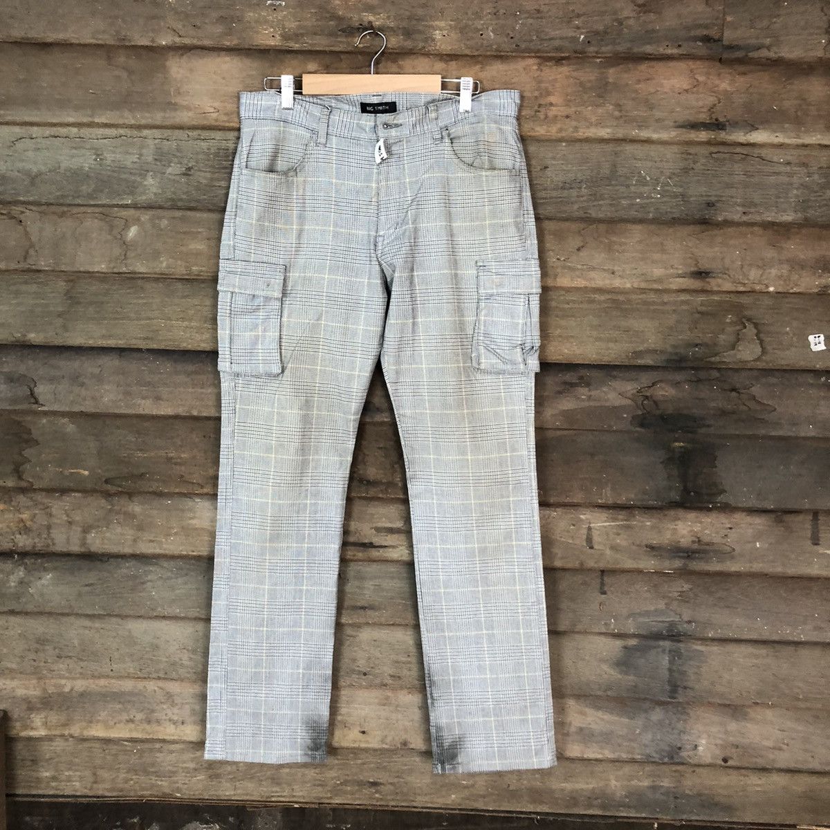 Japanese Brand Big Smitch Grey checkered utility Cargo Pants #4506 Size US 31 - 1 Thumbnail