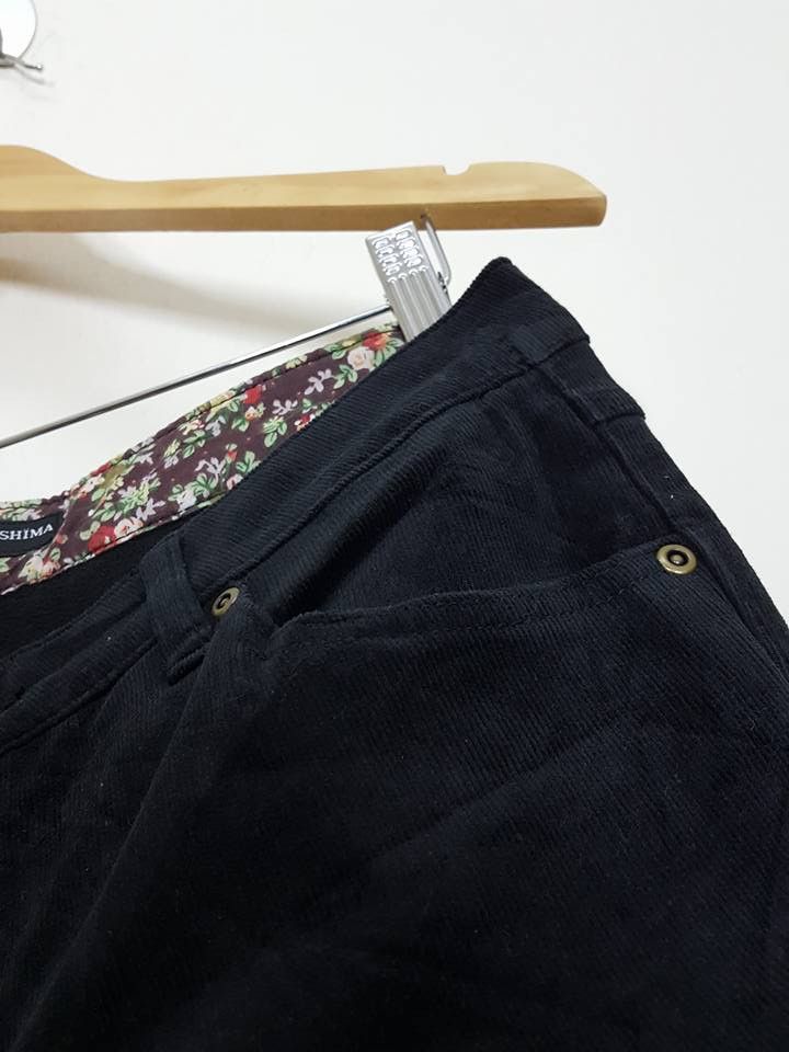 Masaki Matsushima Soft Corduroy Floral Inner Waist All Black Trouser Pant Size US 31 - 8 Thumbnail