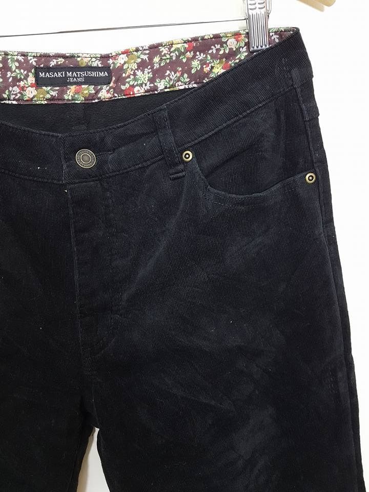 Soft Corduroy Floral Inner Waist All Black Trouser Pant