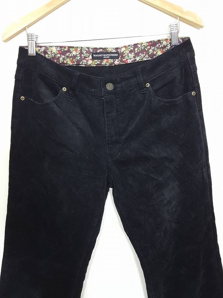 Masaki Matsushima Soft Corduroy Floral Inner Waist All Black Trouser Pant Size US 31 - 4 Thumbnail