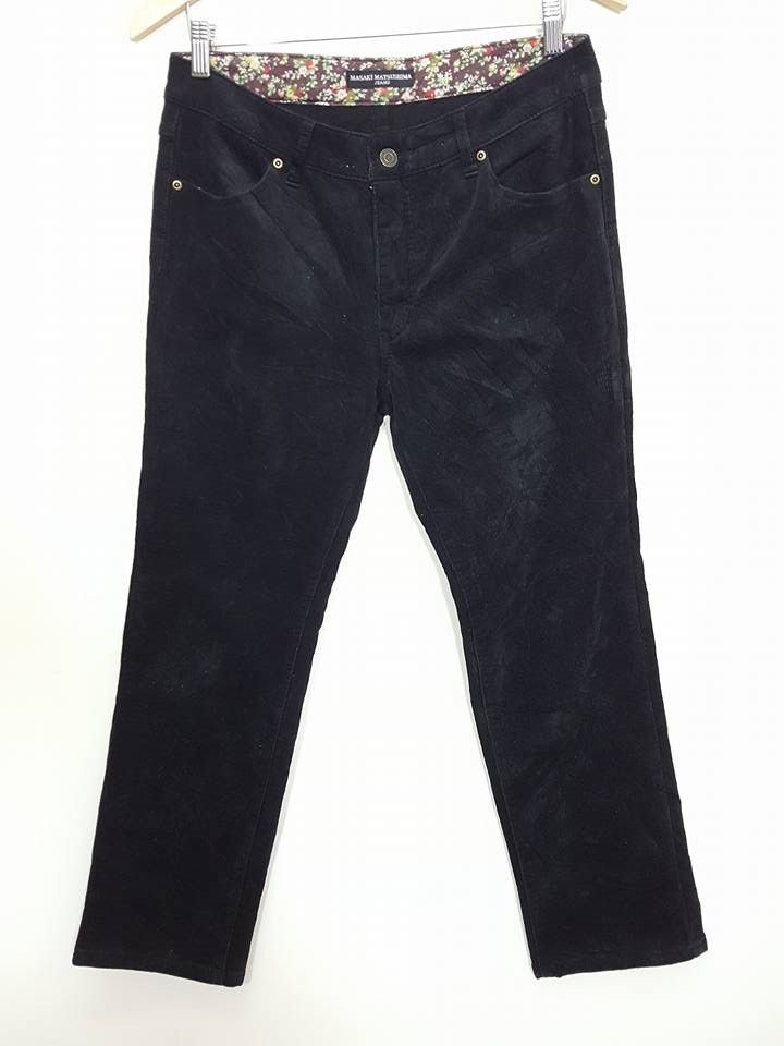 Masaki Matsushima Soft Corduroy Floral Inner Waist All Black Trouser Pant Size US 31 - 2 Thumbnail