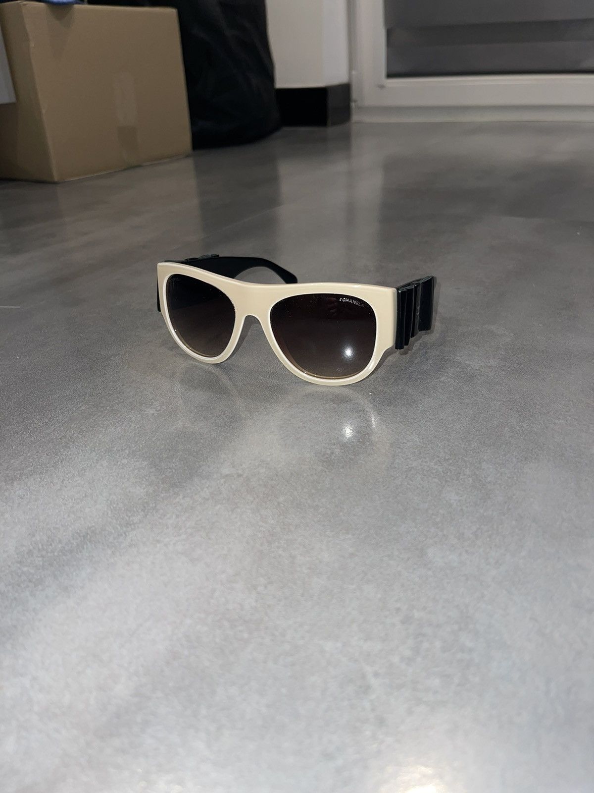 image of Chanel 5276-Q C.528/s5 Cream Black Sunglasses in Black Cream, Women's