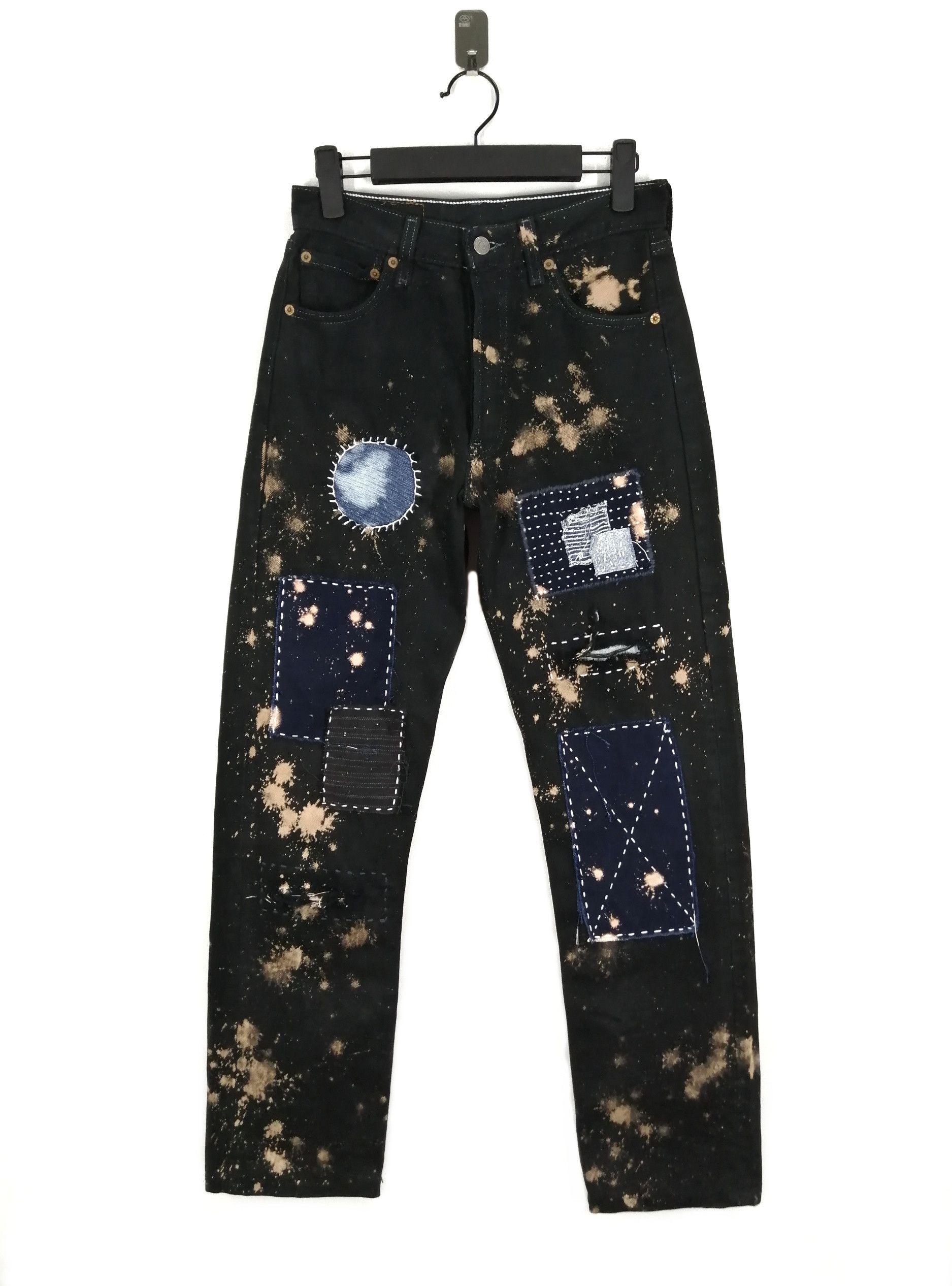 Levi's 🔥 Recustome Levi's Patchwork Distressed Asid Wash Jeans Size US 28 / EU 44 - 1 Thumbnail