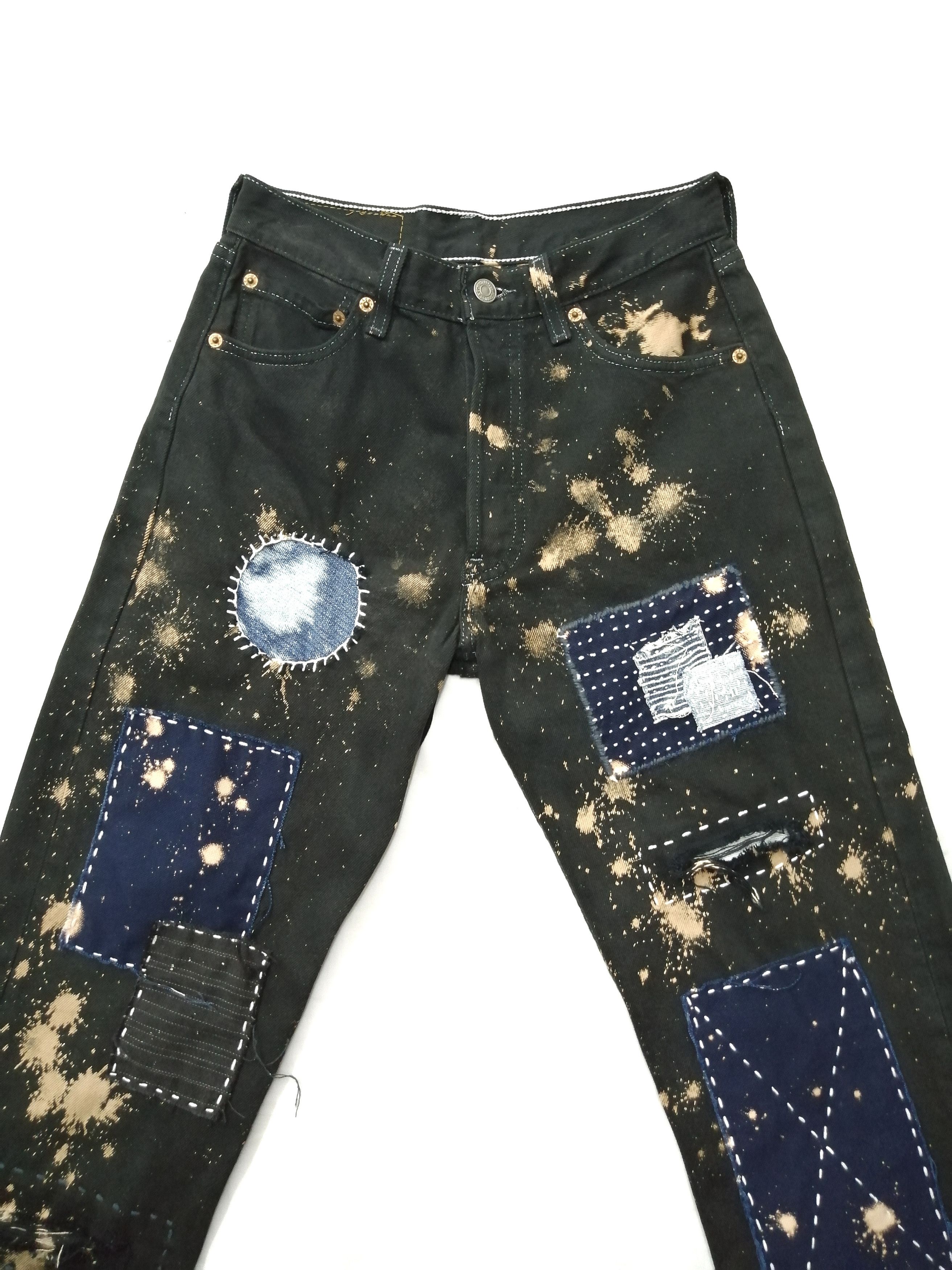 Levi's 🔥 Recustome Levi's Patchwork Distressed Asid Wash Jeans Size US 28 / EU 44 - 3 Thumbnail