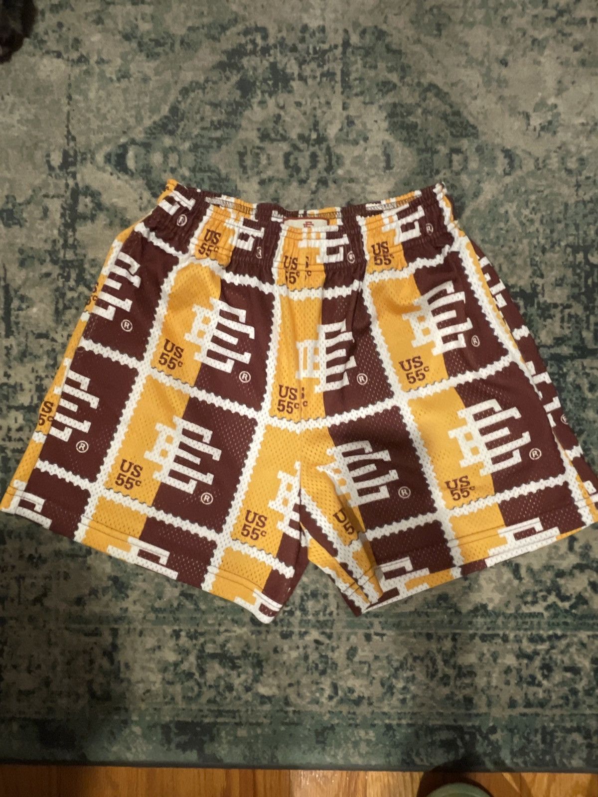 image of Eric Emanuel Maroon & Yellow USC Stamp Shorts Medium in Burgundy/Yellow, Men's (Size 30)