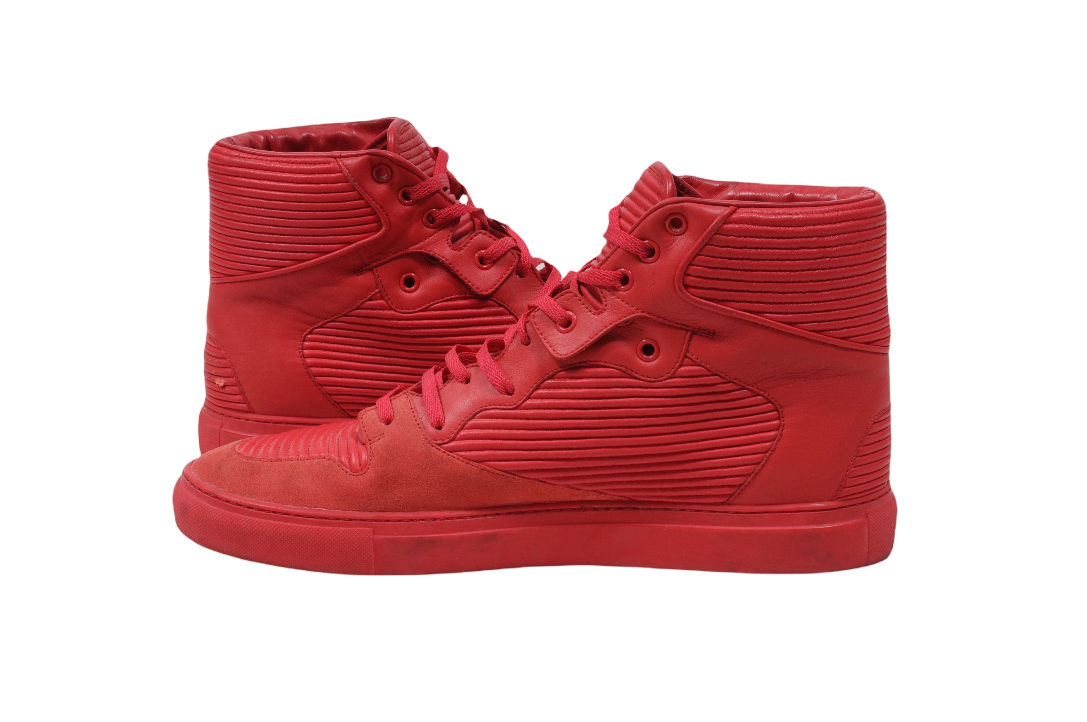 Balenciaga Red Pleated Leather Suede High Top Sneakers Size US 11 / EU 44 - 5 Thumbnail