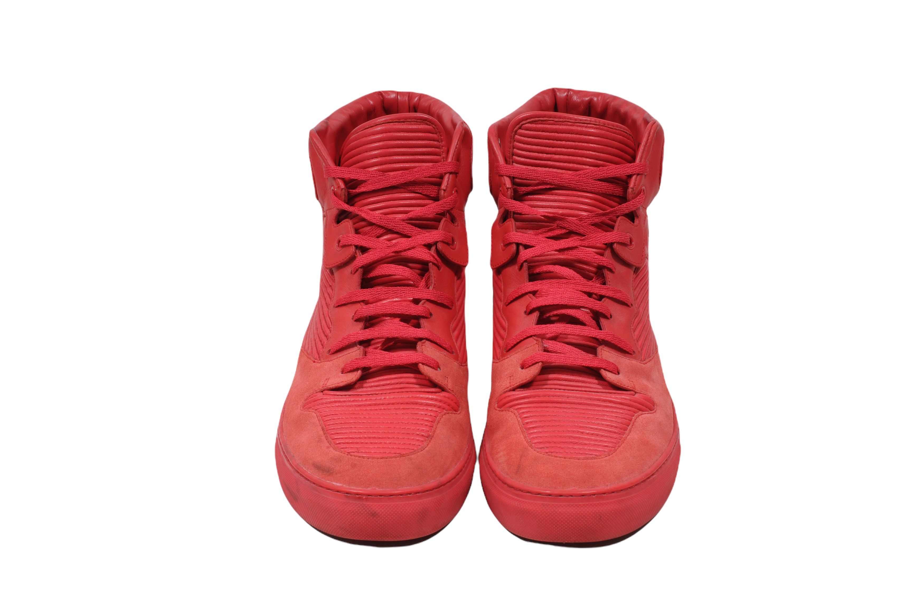Balenciaga Red Pleated Leather Suede High Top Sneakers Size US 11 / EU 44 - 2 Thumbnail