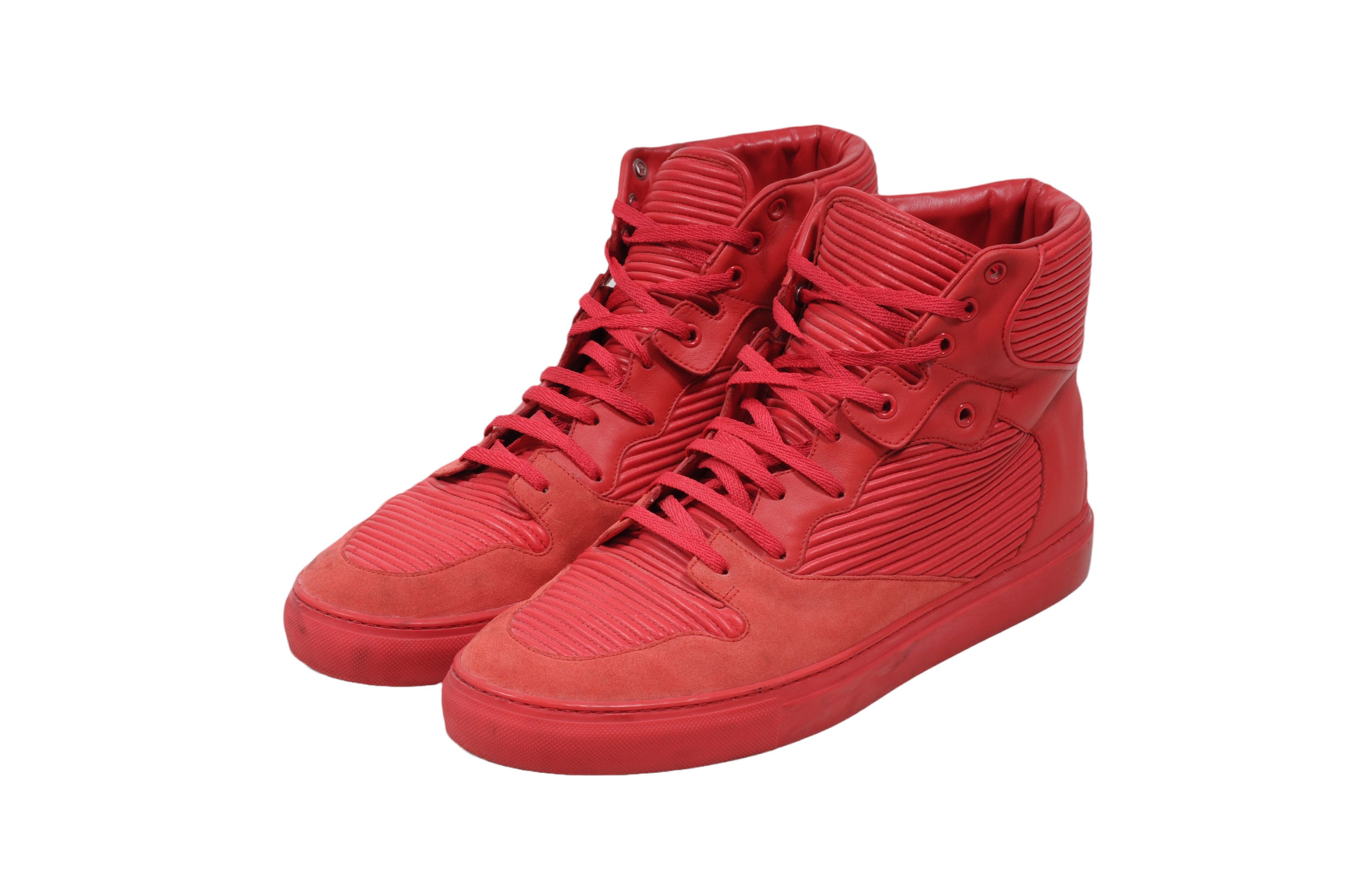 Balenciaga Red Pleated Leather Suede High Top Sneakers Size US 11 / EU 44 - 3 Thumbnail