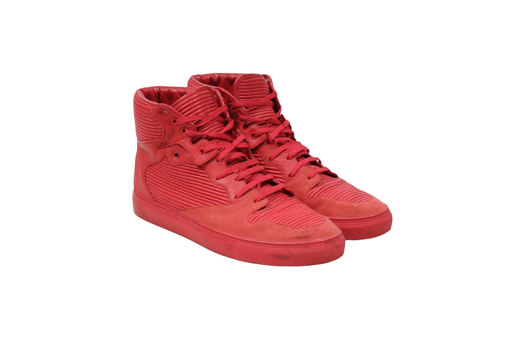 image of Balenciaga Red Pleated Leather Suede High Top Sneakers, Men's (Size 11)
