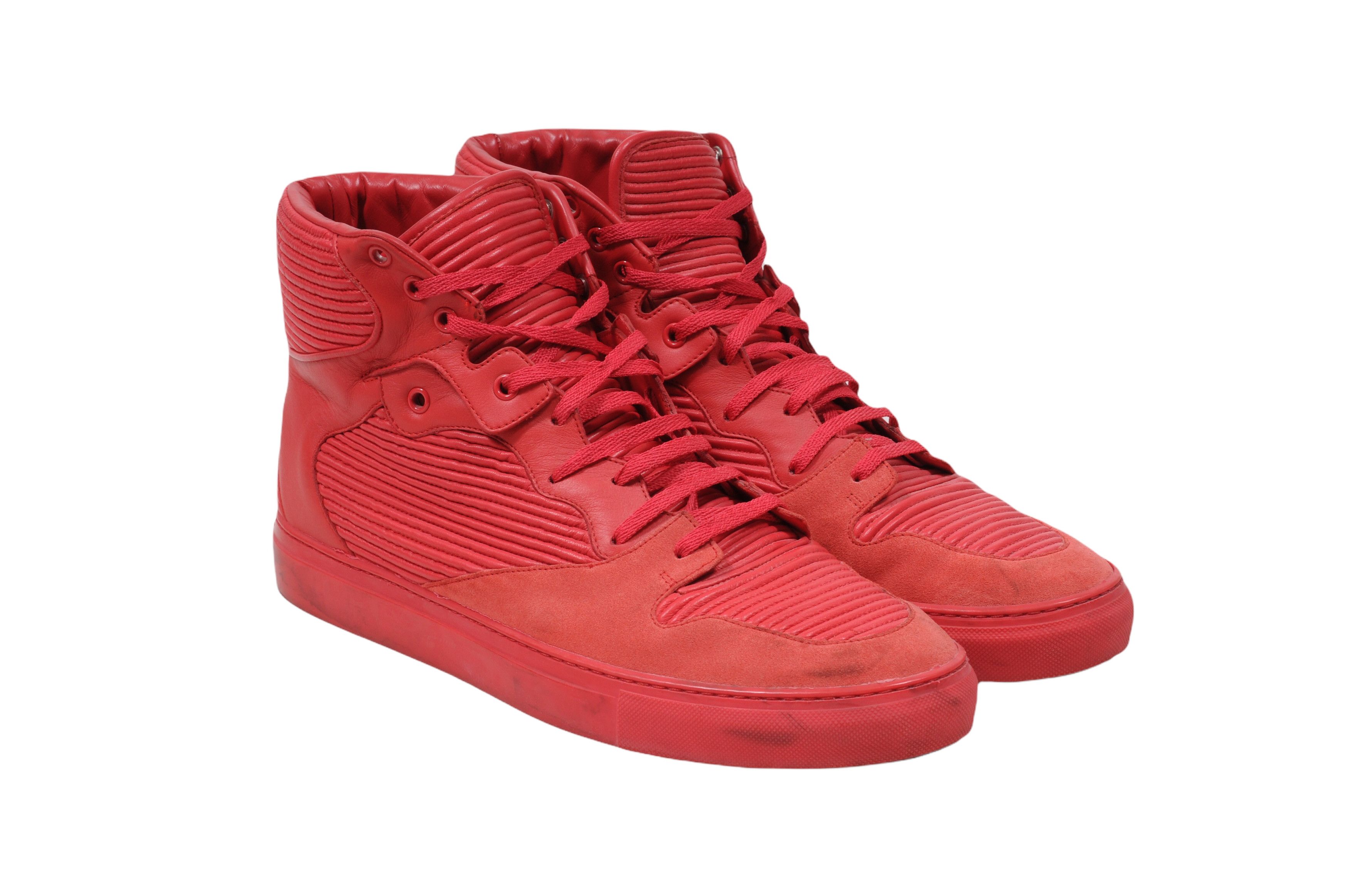 Balenciaga Red Pleated Leather Suede High Top Sneakers Size US 11 / EU 44 - 8 Thumbnail