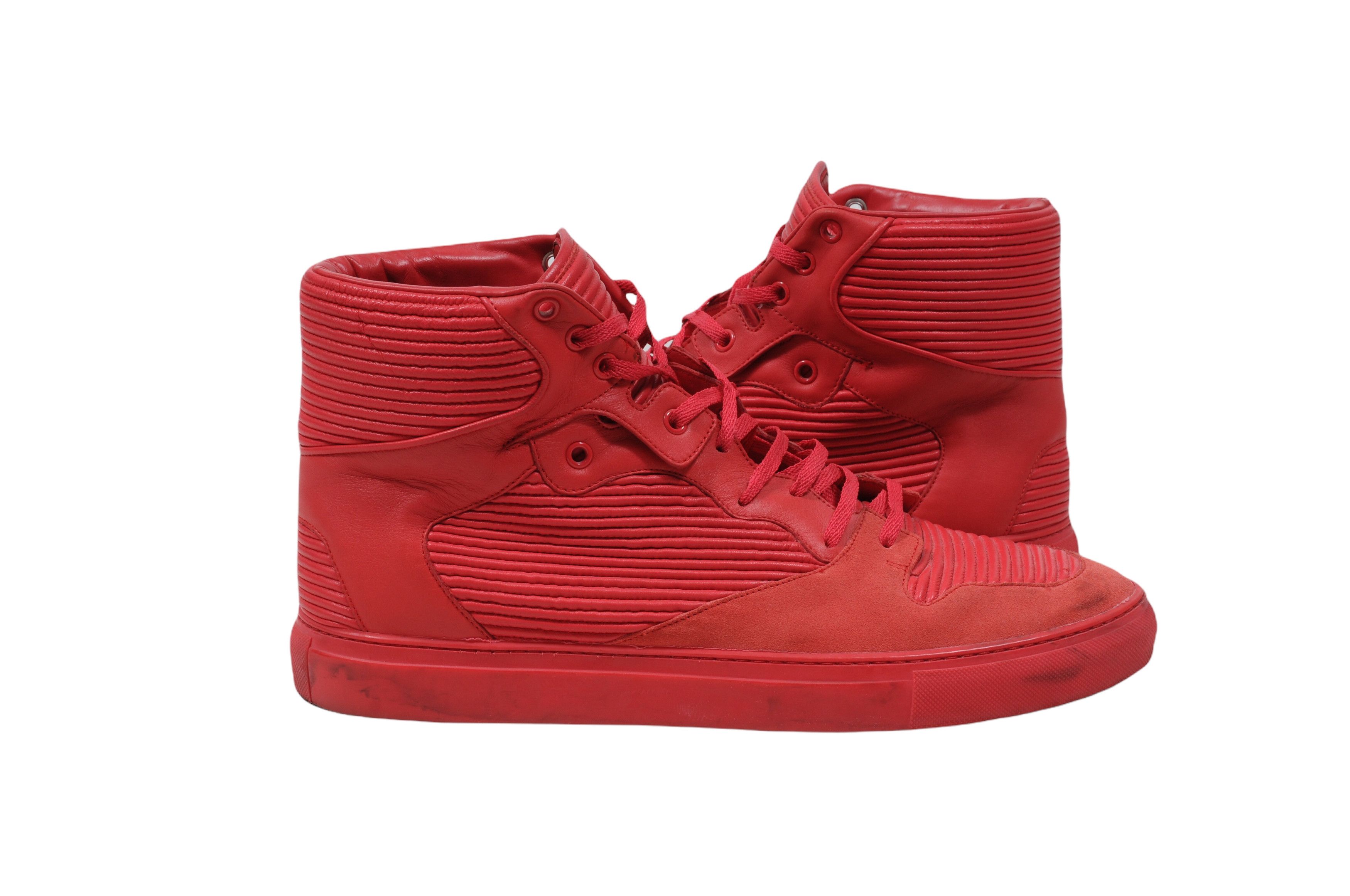 Balenciaga Red Pleated Leather Suede High Top Sneakers Size US 11 / EU 44 - 4 Thumbnail
