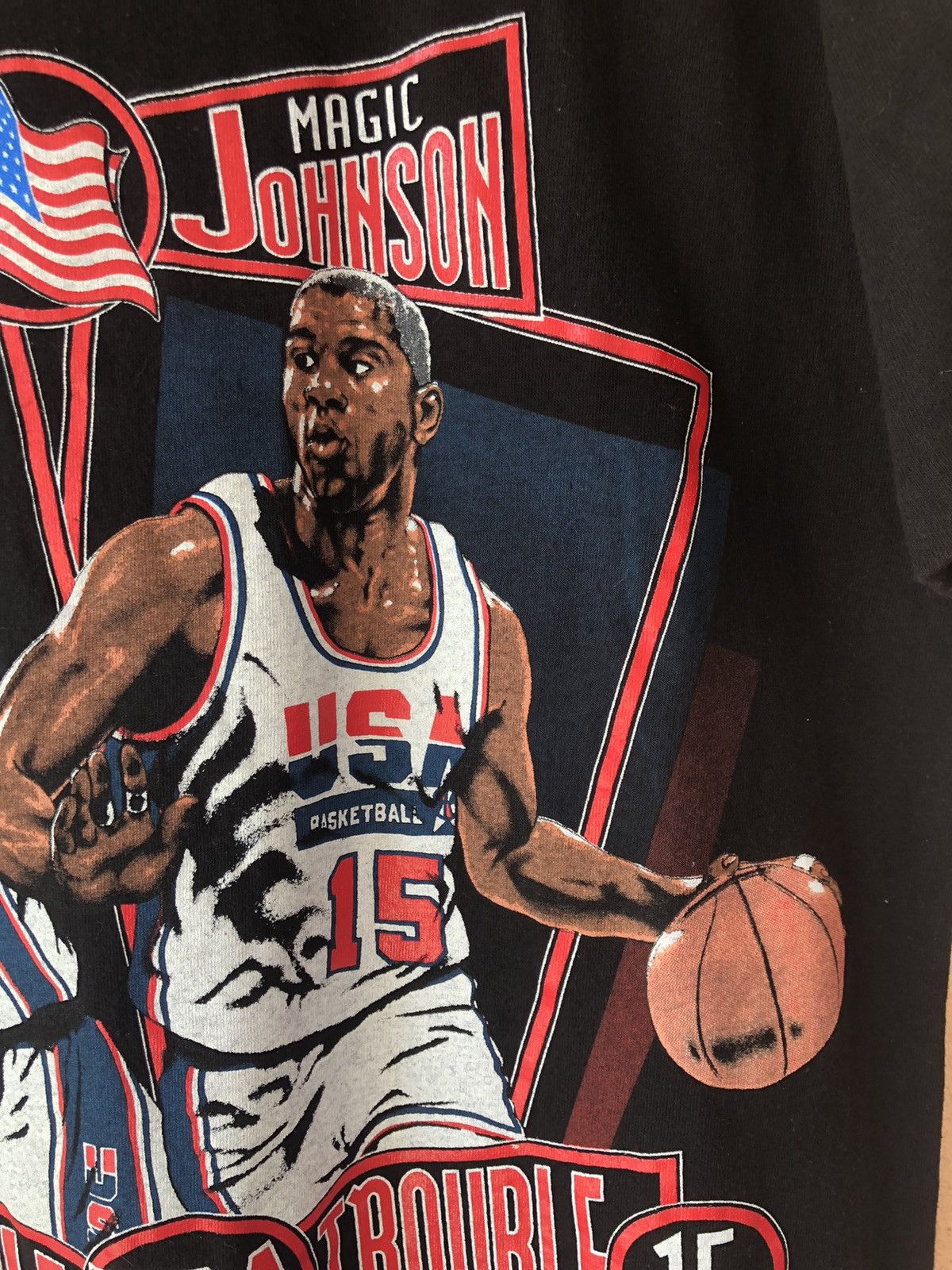 NBA Vintage 90s Magic Johnson Larry Bird USA Basketball Tee Size US L / EU 52-54 / 3 - 3 Thumbnail