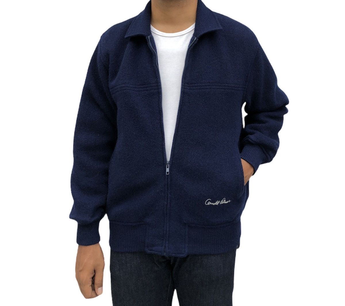 image of Vintage Arnold Palmer Baracuta Bomber Wool Jacket in Blue, Men's (Size Medium)