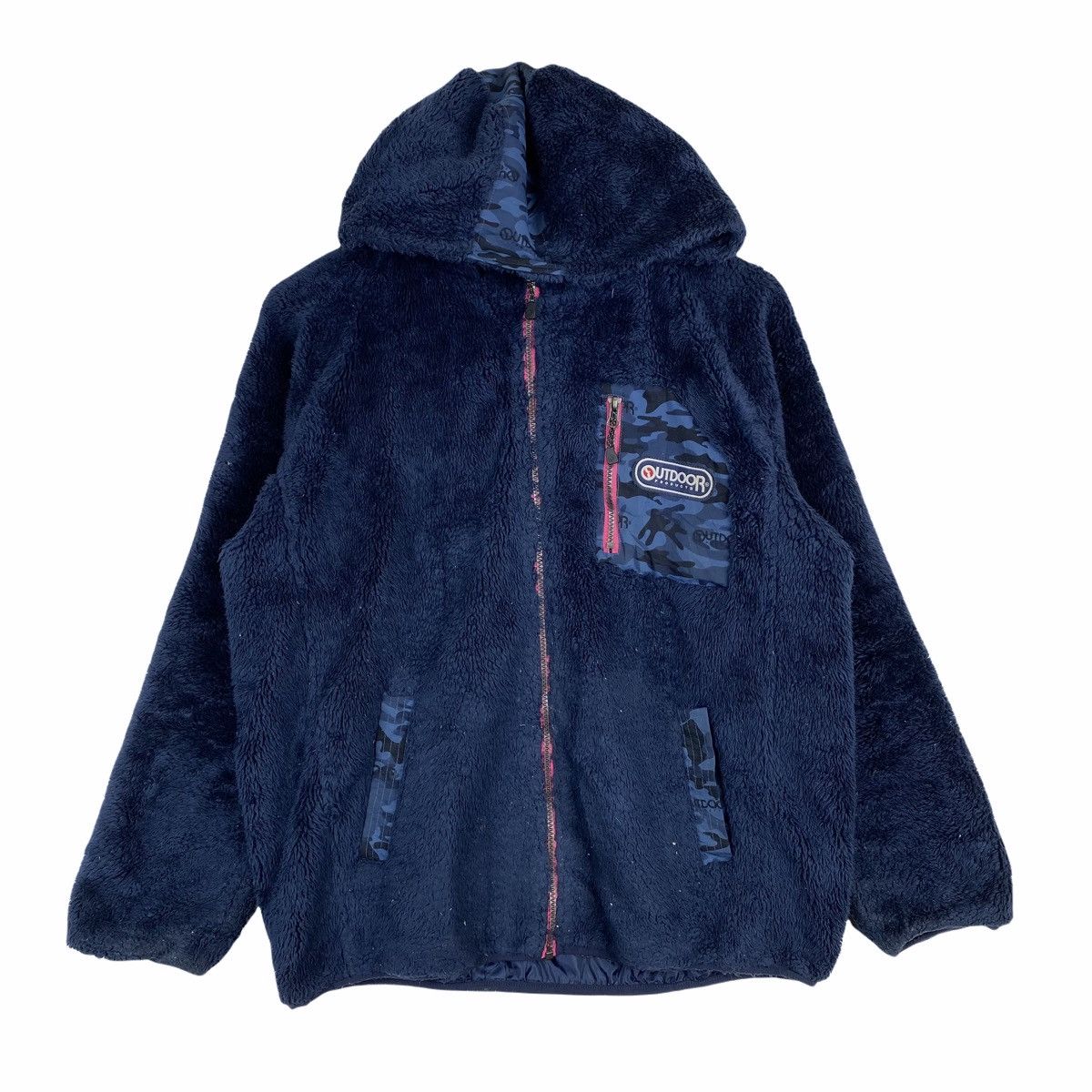 image of Outdoor Life x Vintage Outdoor Retro Classic-X Fleece Hoodie Sweater Jacket in Blue (Size Large)