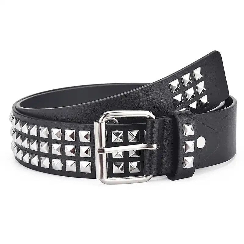 Leather Punk Hardware Jeans Belt Square Beads Rivet Belt Size ONE SIZE - 3 Thumbnail