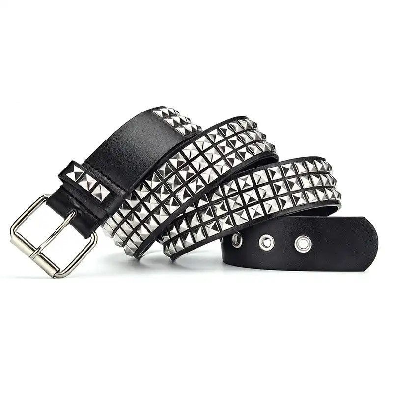 Leather Punk Hardware Jeans Belt Square Beads Rivet Belt Size ONE SIZE - 1 Thumbnail