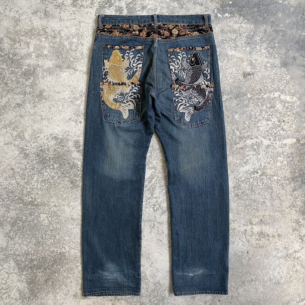 Japanese Brand Karakuri Tamashii Style Memory Special Fish Sukajan Jeans Size US 36 / EU 52 - 1 Thumbnail