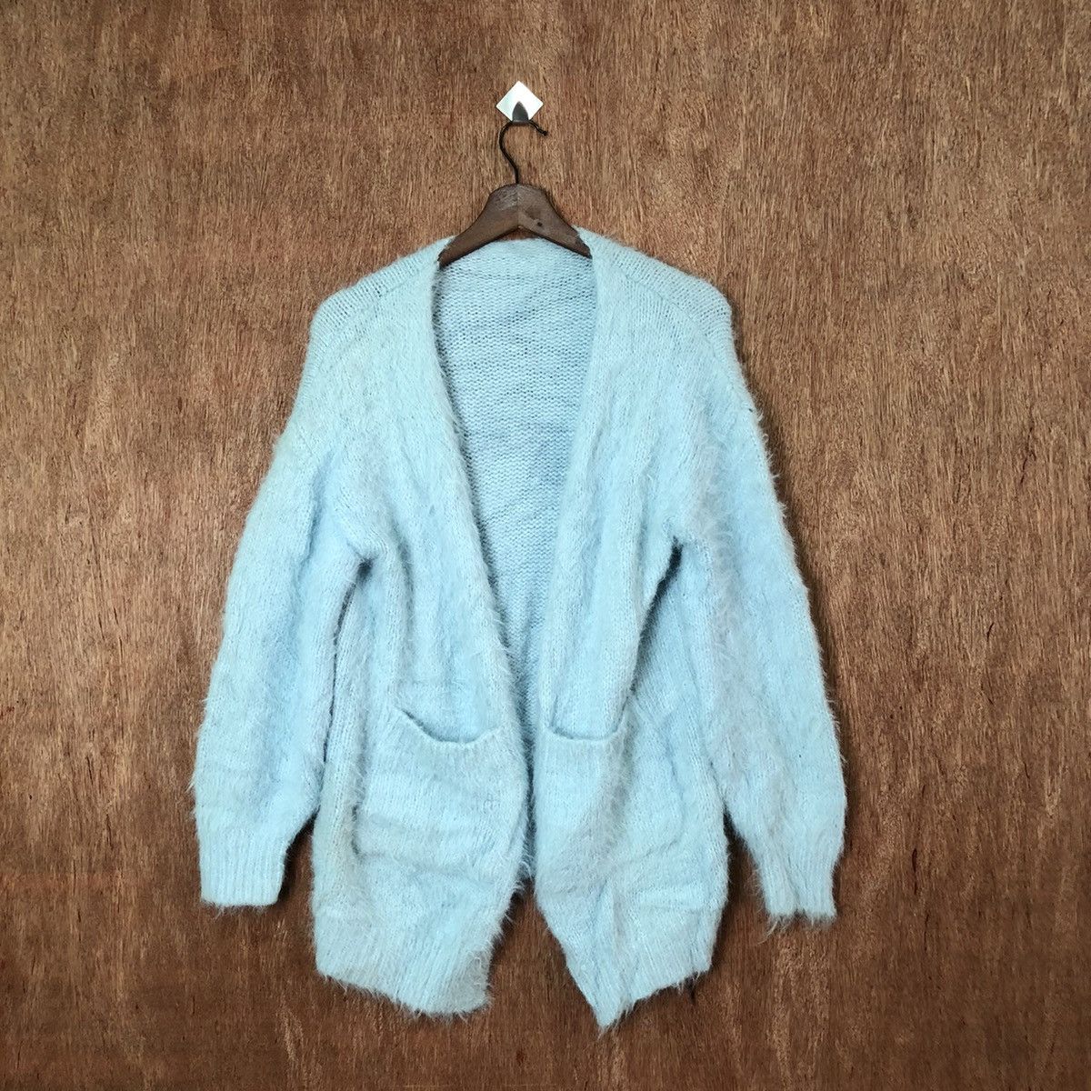 image of Aran Isles Knitwear x Cardigan Shag Shaggy Fur Mohair Cardigan 6443Dl in Blue (Size Large)
