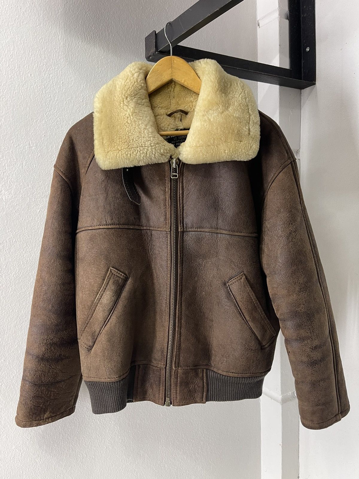 image of Sheepskin Coat x Vintage Type B-6 Air Force Sheepskin Jacket in Brown, Men's (Size Medium)