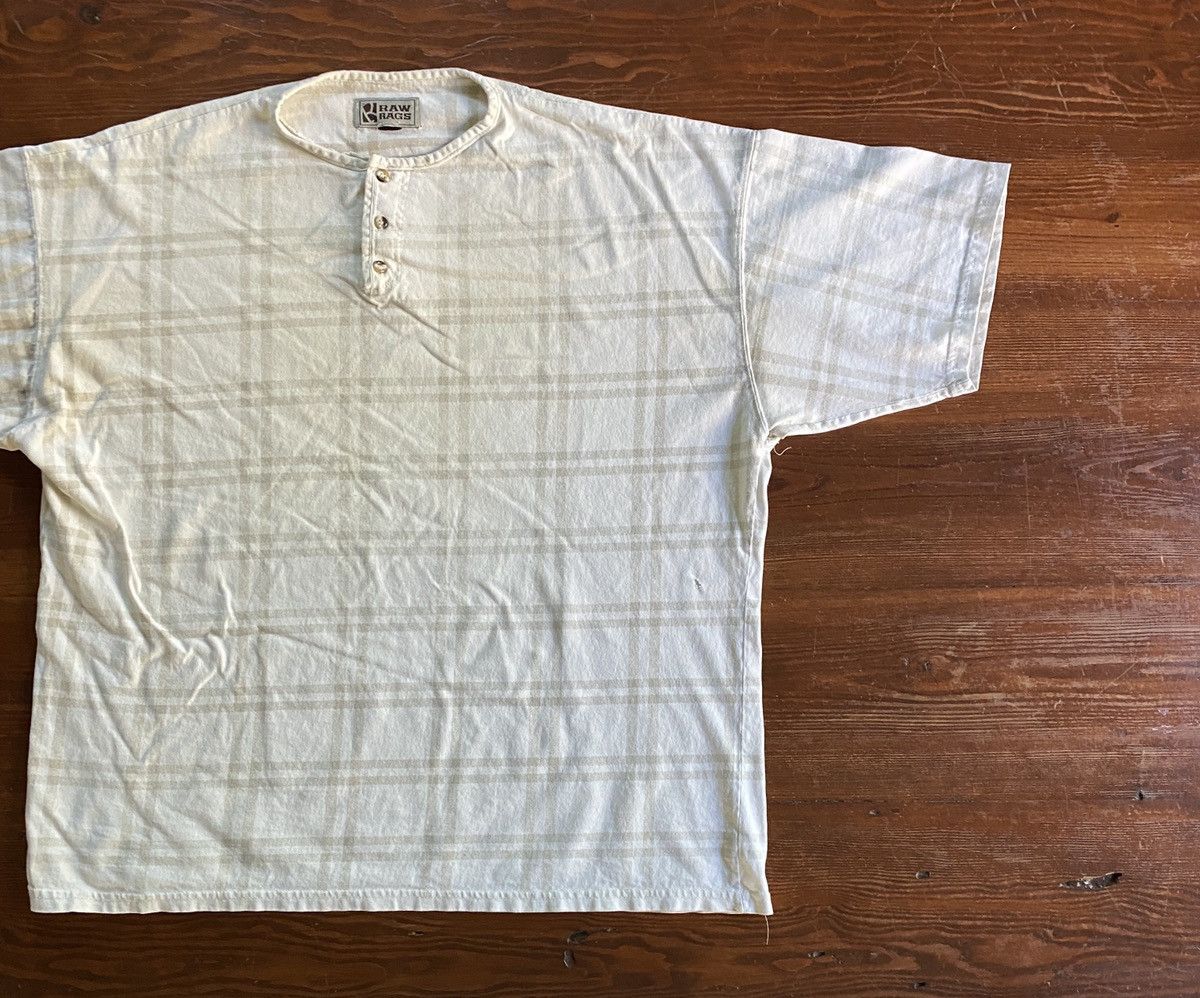 Vintage Vintage 90’s Raw Rags Wide Collar Plaid Henley Style Tee Size US XXL / EU 58 / 5 - 1 Thumbnail