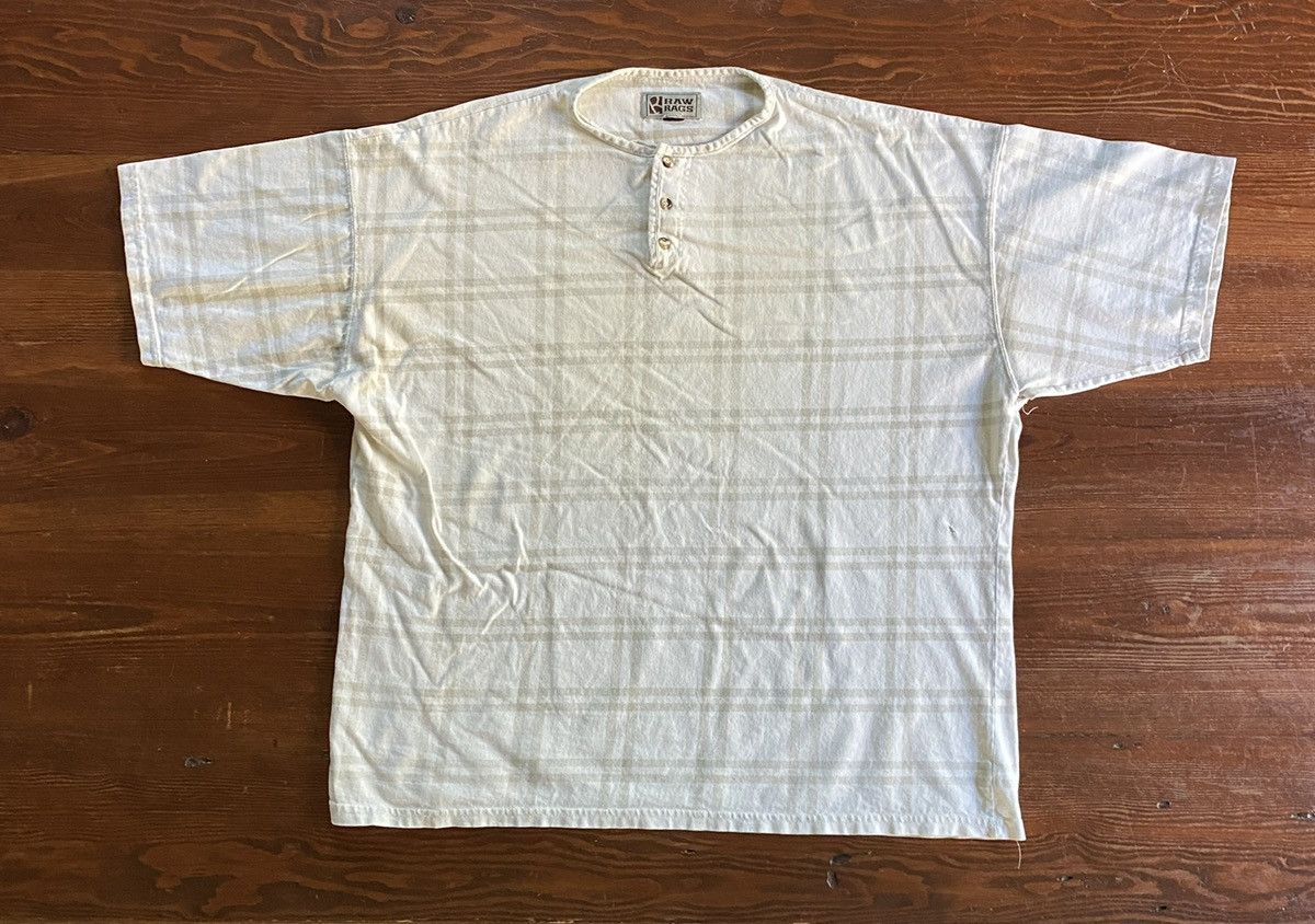 Vintage Vintage 90’s Raw Rags Wide Collar Plaid Henley Style Tee Size US XXL / EU 58 / 5 - 2 Thumbnail