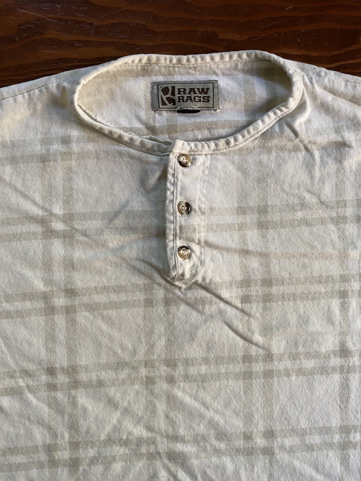 Vintage Vintage 90’s Raw Rags Wide Collar Plaid Henley Style Tee Size US XXL / EU 58 / 5 - 5 Thumbnail