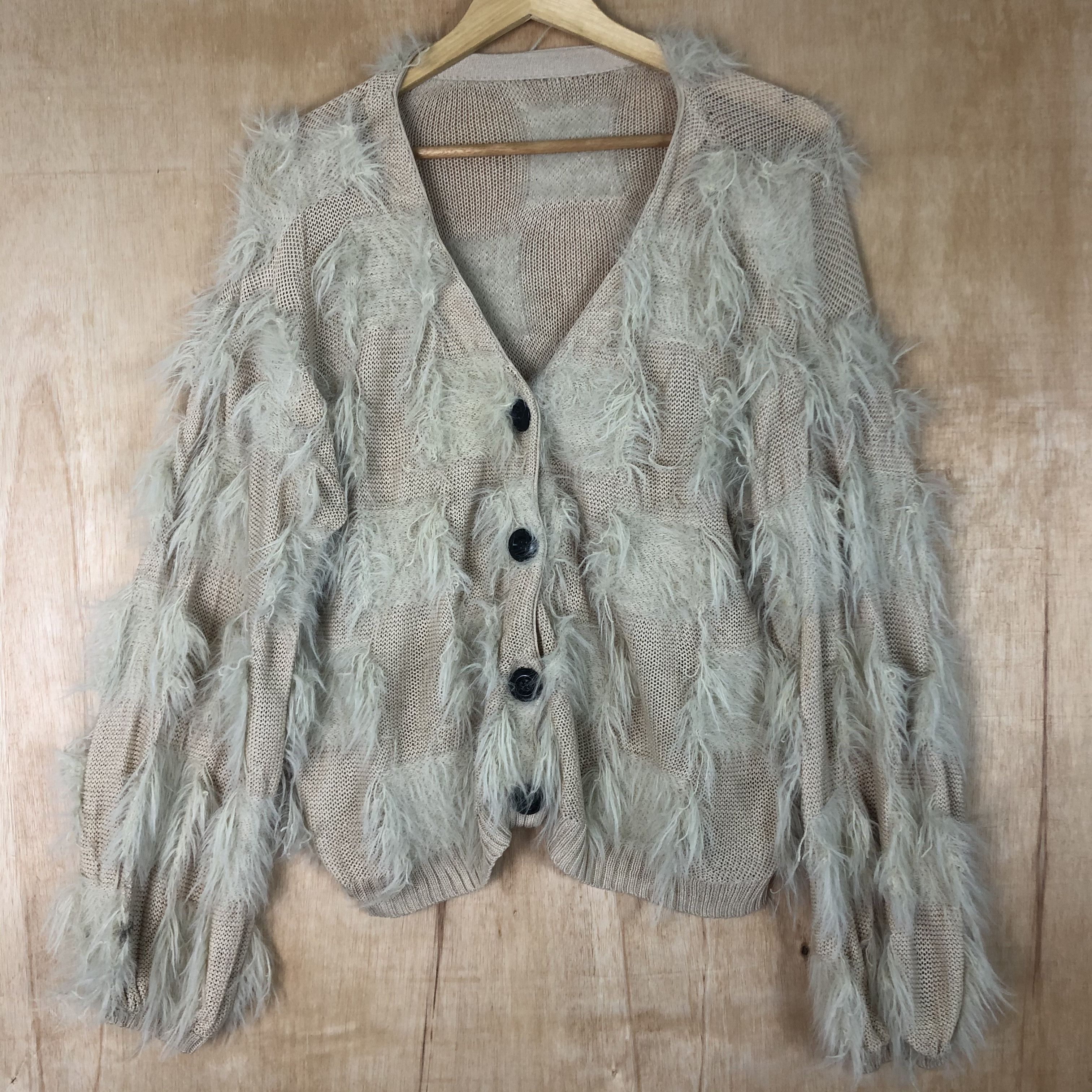 Aran Isles Knitwear DLL Japan Mohair shag shaggy Peach Baggy Cardigan #c020 Size US M / EU 48-50 / 2 - 3 Thumbnail
