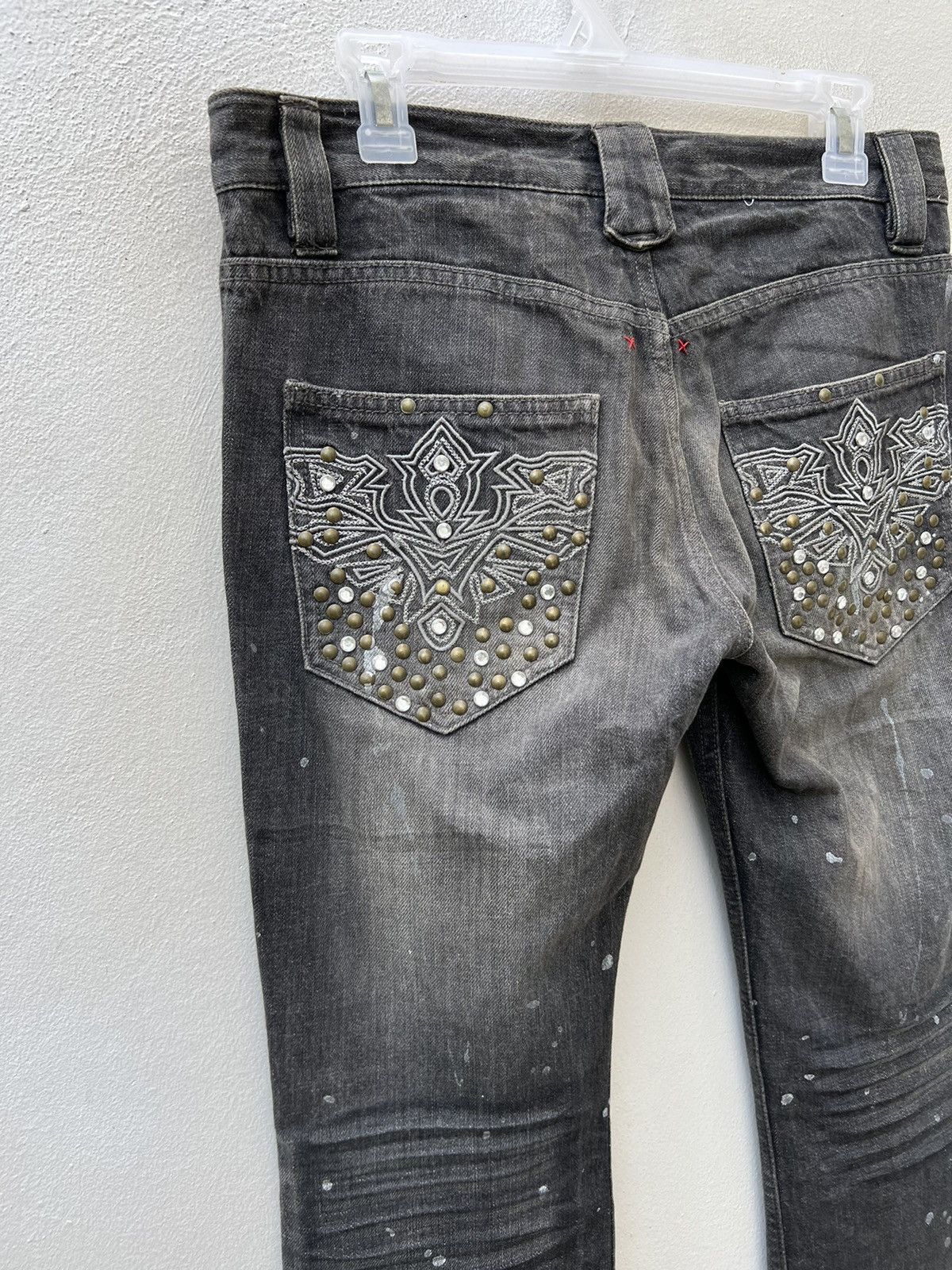 Vintage Flare Semantic Design Japan Faded Black Denim Beaded Jeans Size US 30 / EU 46 - 15 Thumbnail