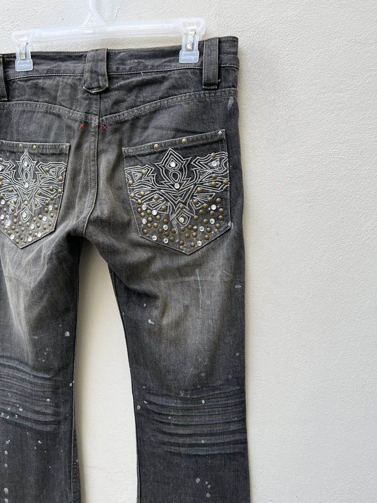 Vintage Flare Semantic Design Japan Faded Black Denim Beaded Jeans Size US 30 / EU 46 - 18 Thumbnail