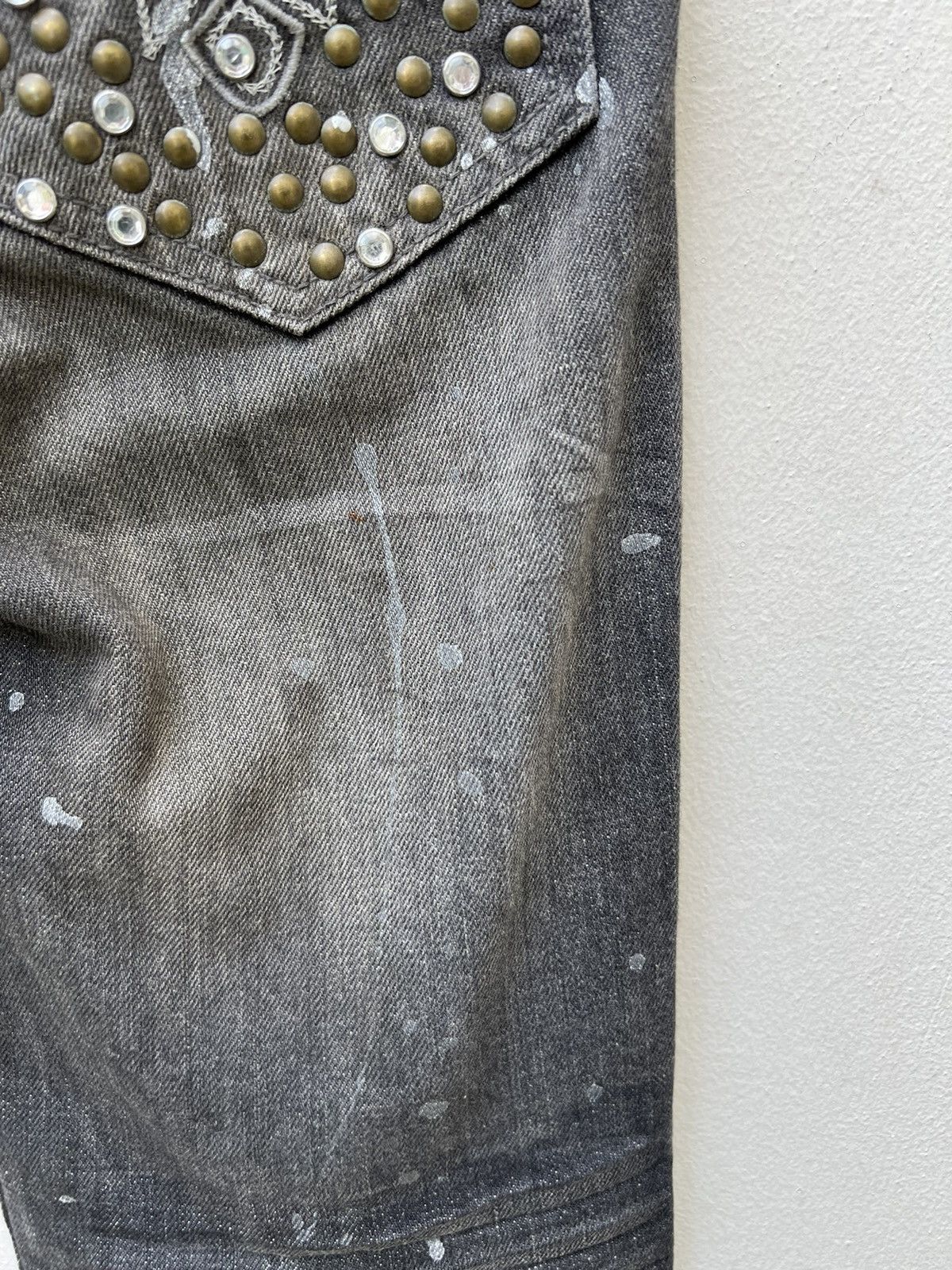 Vintage Flare Semantic Design Japan Faded Black Denim Beaded Jeans Size US 30 / EU 46 - 19 Thumbnail