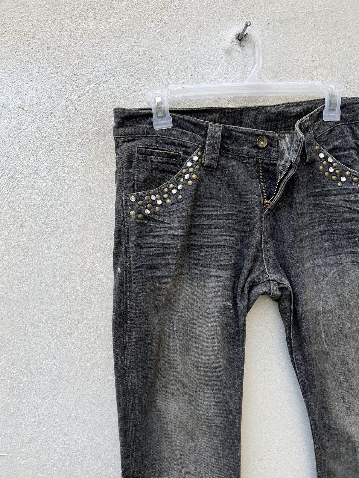 Vintage Flare Semantic Design Japan Faded Black Denim Beaded Jeans Size US 30 / EU 46 - 8 Thumbnail