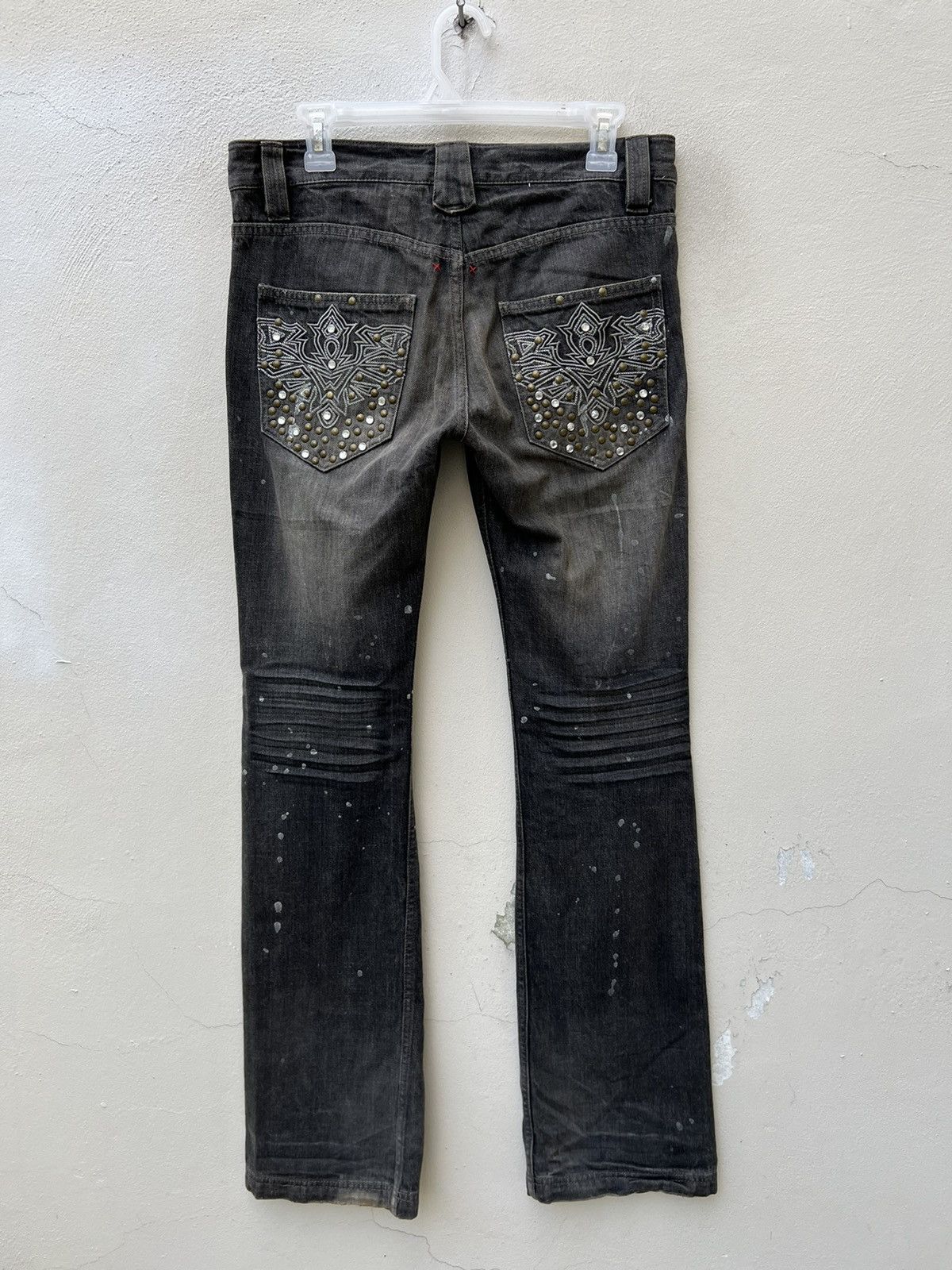Vintage Flare Semantic Design Japan Faded Black Denim Beaded Jeans Size US 30 / EU 46 - 14 Thumbnail