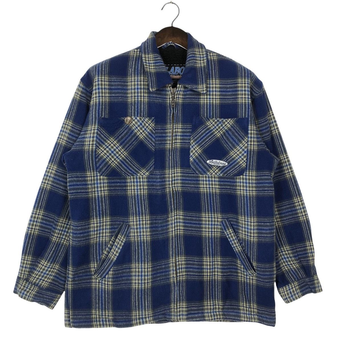 image of Vintage Billabong Surfboards Flannel Jacket in Blue, Men's (Size Small)