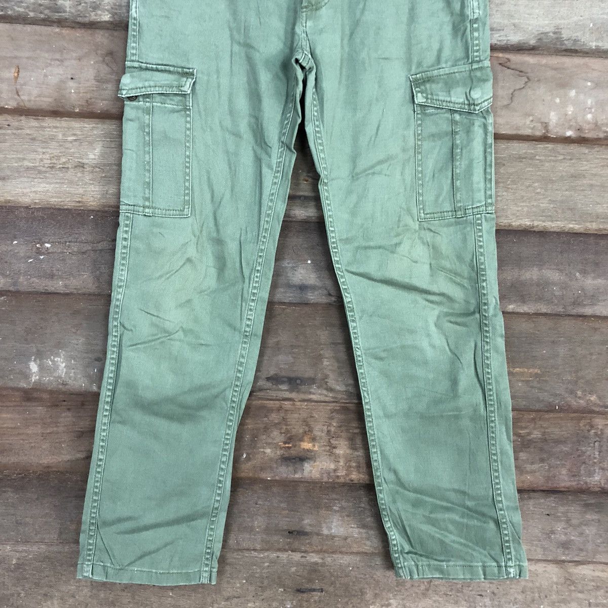 Japanese Brand Shuca Green Multipocket Cargo Pants #3373 Size US 26 / EU 42 - 3 Thumbnail