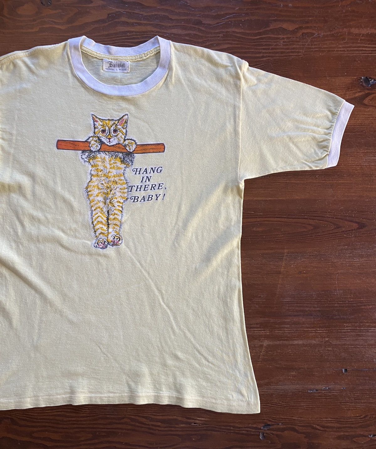 Vintage Vintage 60’s Cat Hang In There Baby Single Stitch Ringer Tee Size US M / EU 48-50 / 2 - 1 Thumbnail
