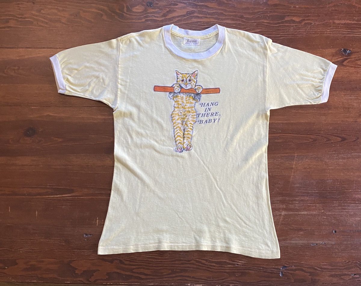 Vintage Vintage 60’s Cat Hang In There Baby Single Stitch Ringer Tee Size US M / EU 48-50 / 2 - 2 Thumbnail