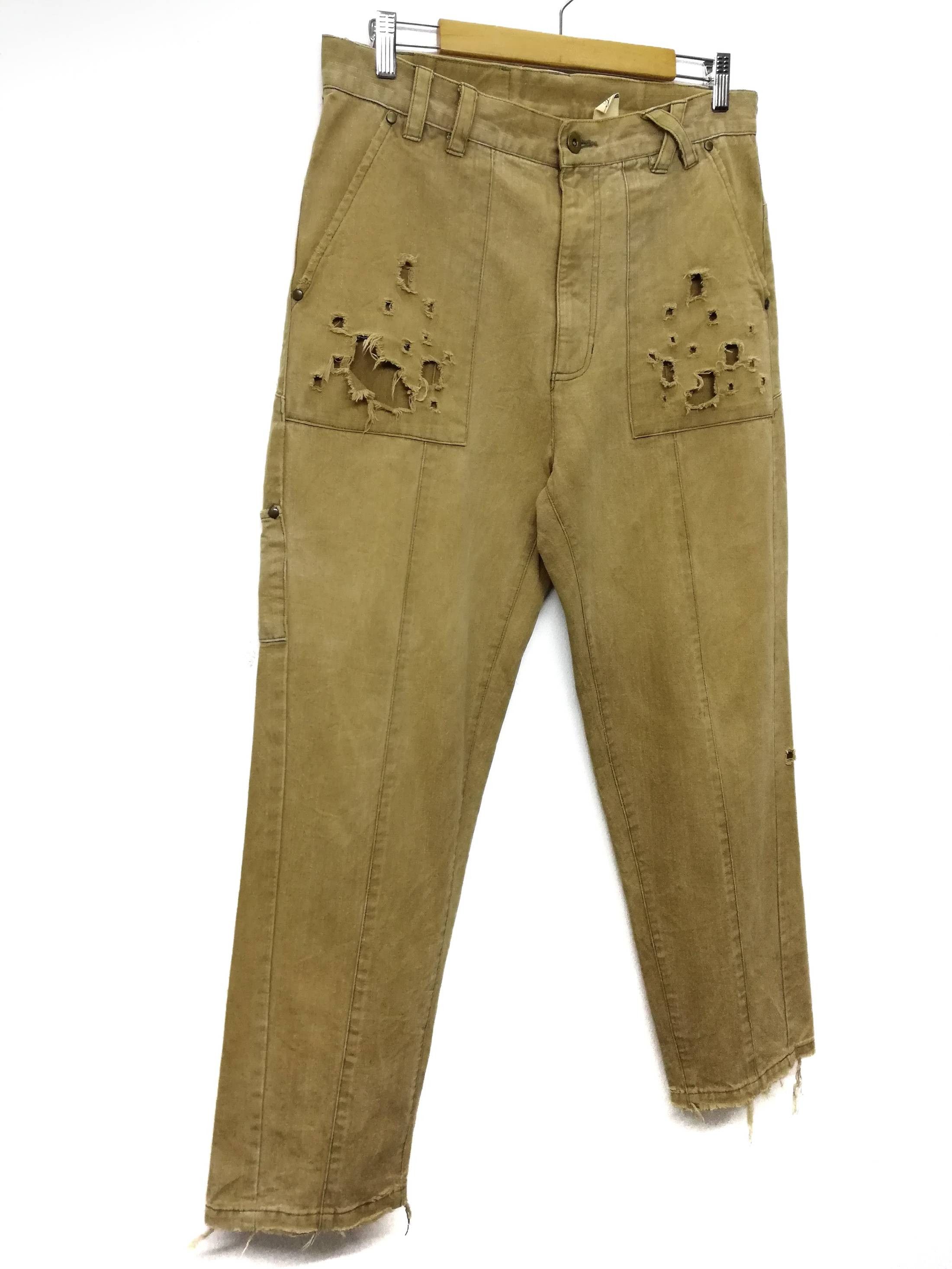 Designer × Japanese Brand 🔥Jsan Beige Distressed Jeans👖 Japanese Designer Cotton🔥 Size US 33 - 1 Thumbnail